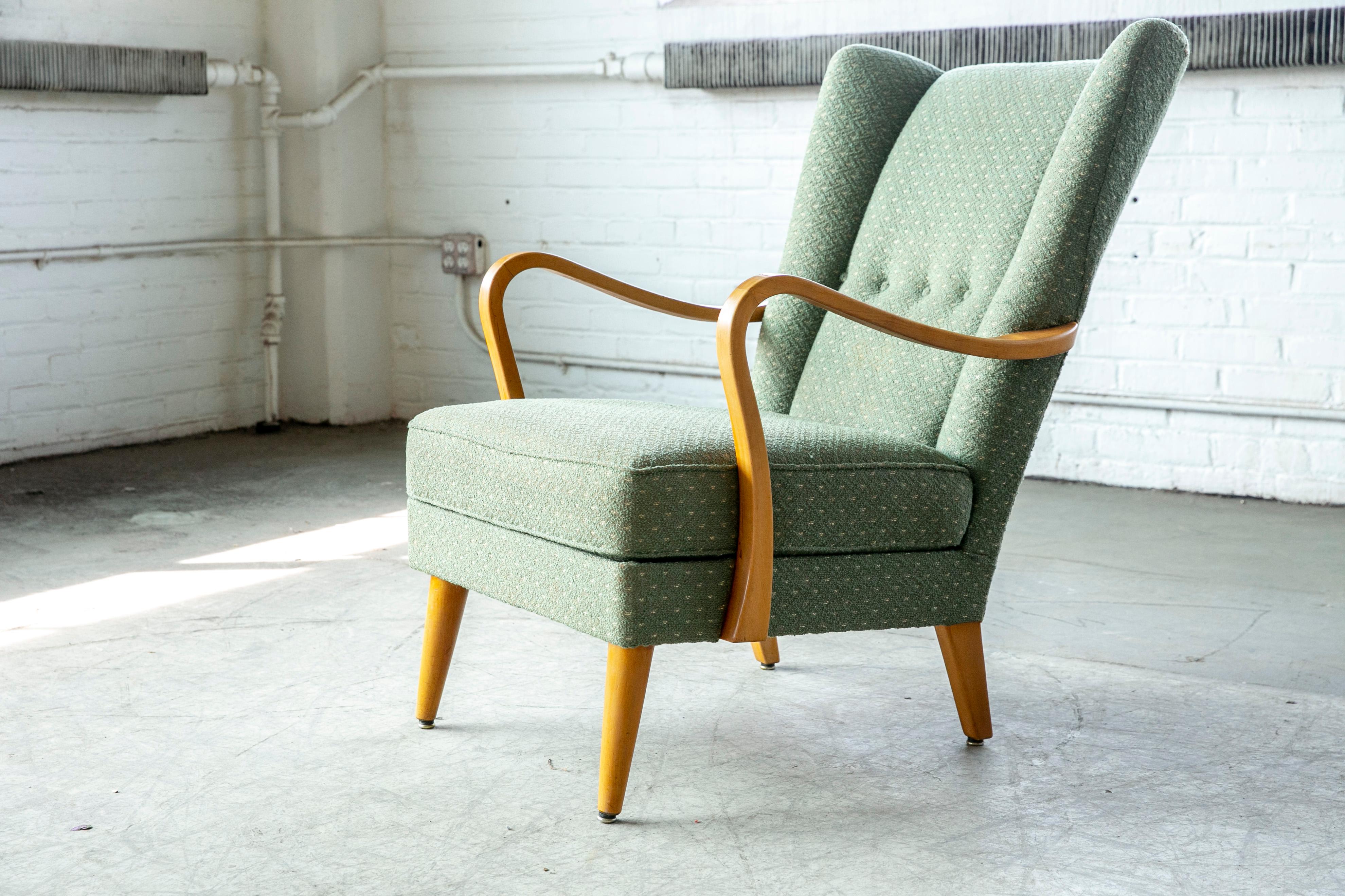 Silla reclinable danesa estilo Fritz Hansen de 1940 con reposabrazos abiertos Moderno de mediados de siglo en venta