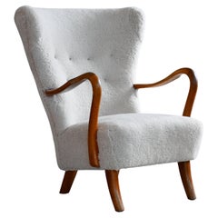 Dänischer Sessel mit hoher Rückenlehne von Alfred Christensen aus grauem Schafsleder, 1940er Jahre