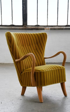 Danish 1940's High Back Lounge Chair by Alfred Christensen Light Walnut Color
