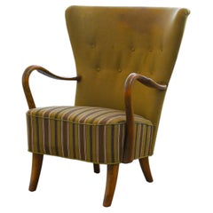 Danish 1940s Highback Easy Chair with Open Armrests in Oak by Alfred Christensen