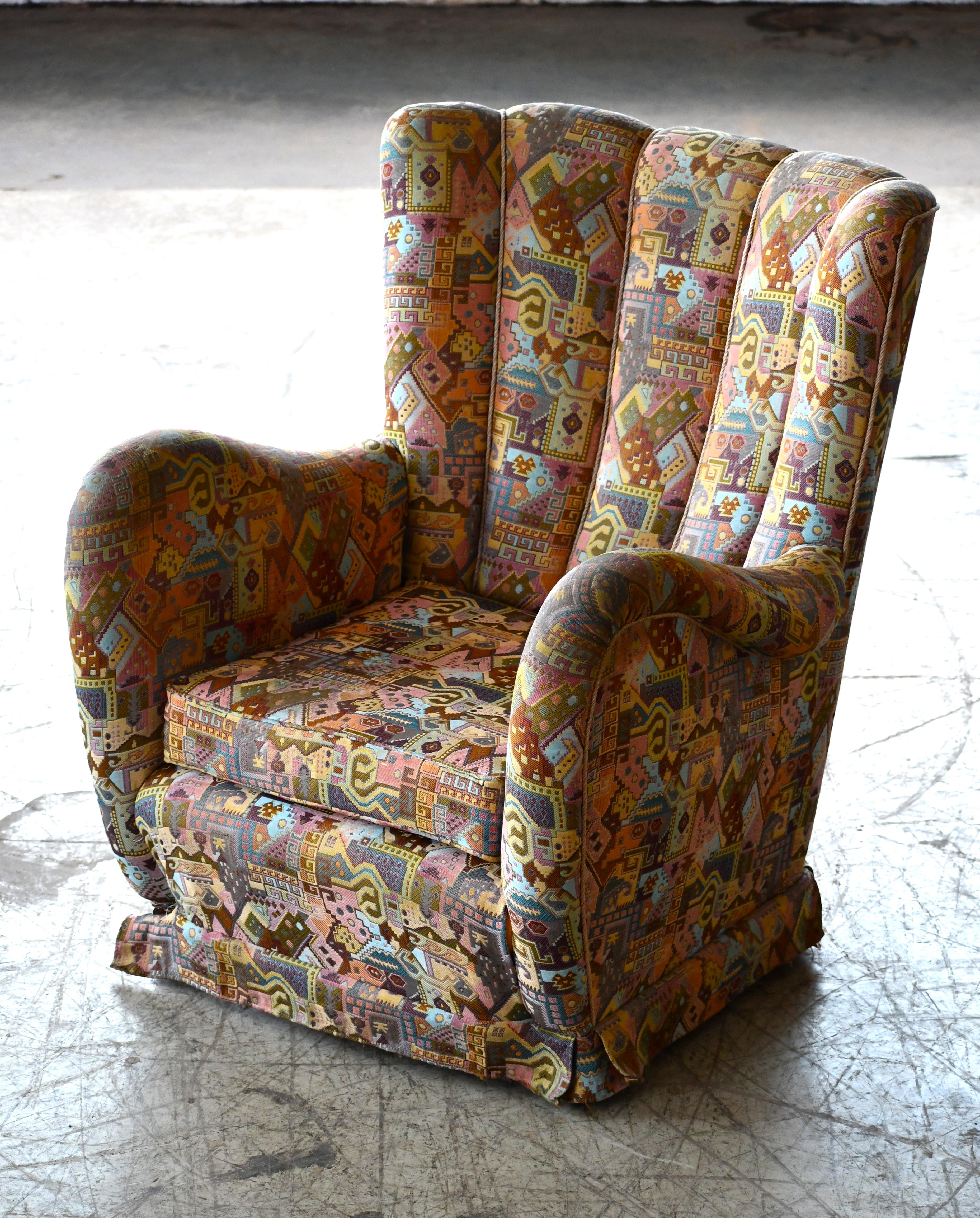  Danish 1940s Highback Lounge Chair Organic Shape Mogens Lassen Style In Good Condition For Sale In Bridgeport, CT