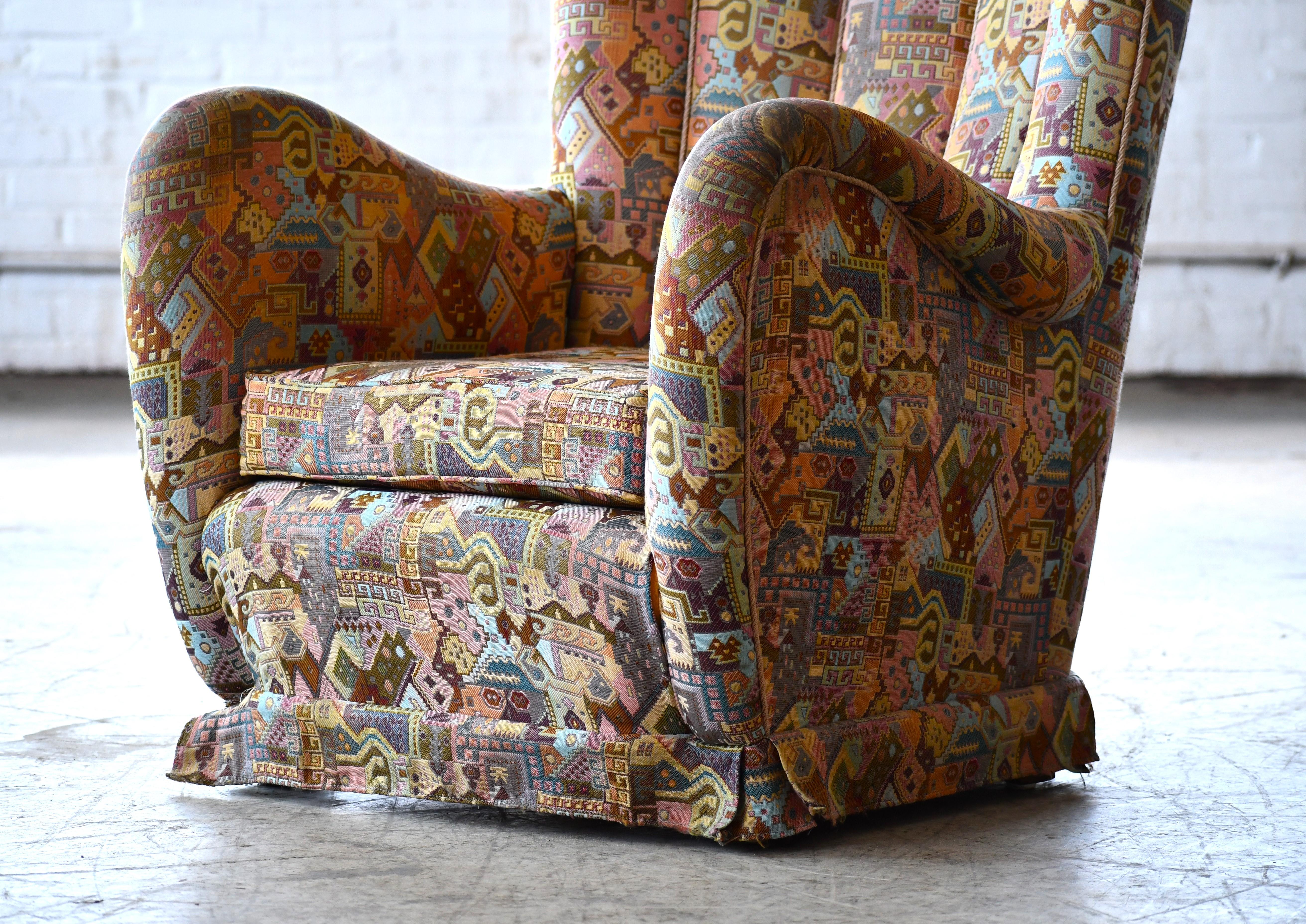Mid-20th Century  Danish 1940s Highback Lounge Chair Organic Shape Mogens Lassen Style For Sale