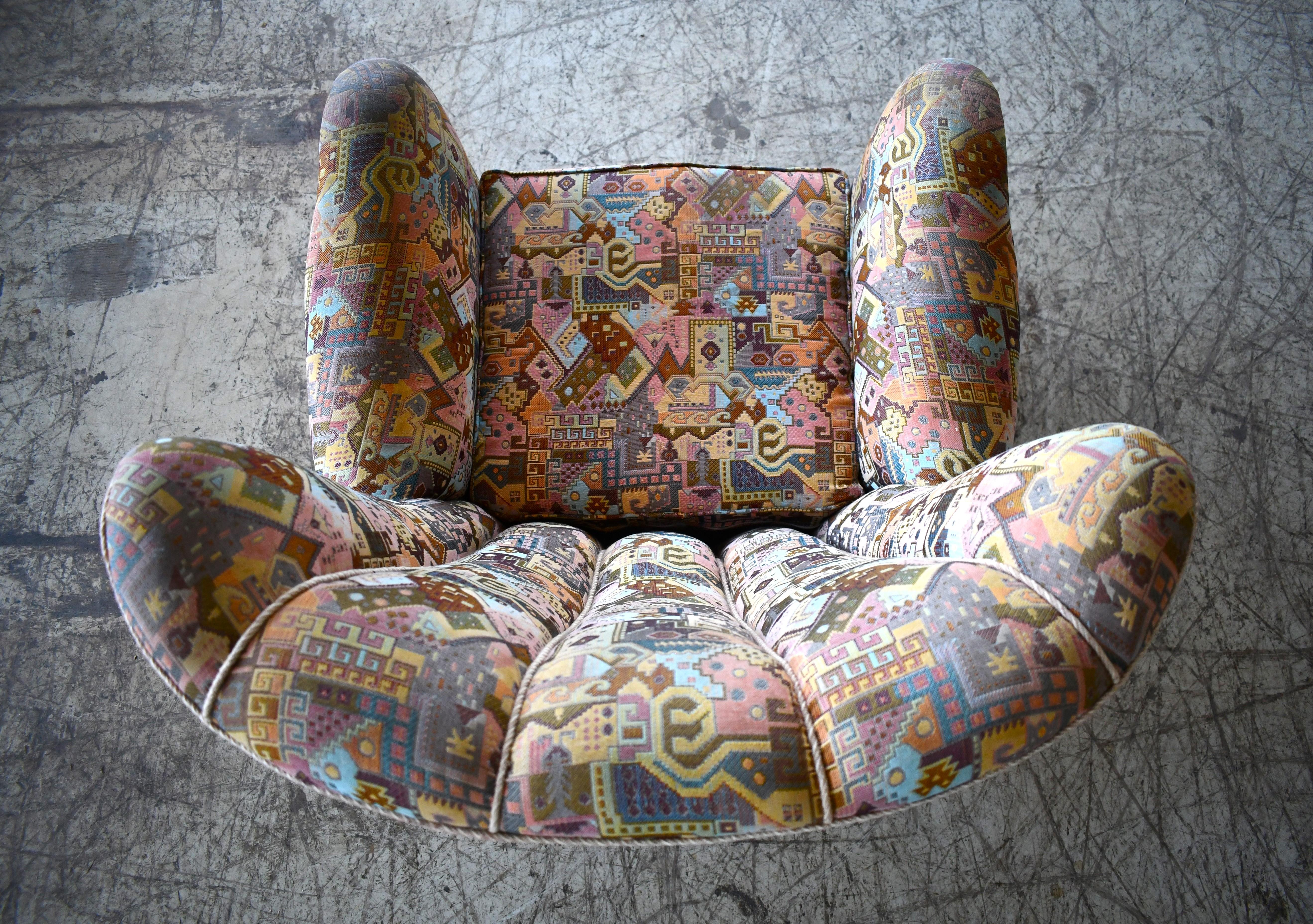 Wool  Danish 1940s Highback Lounge Chair Organic Shape Mogens Lassen Style For Sale