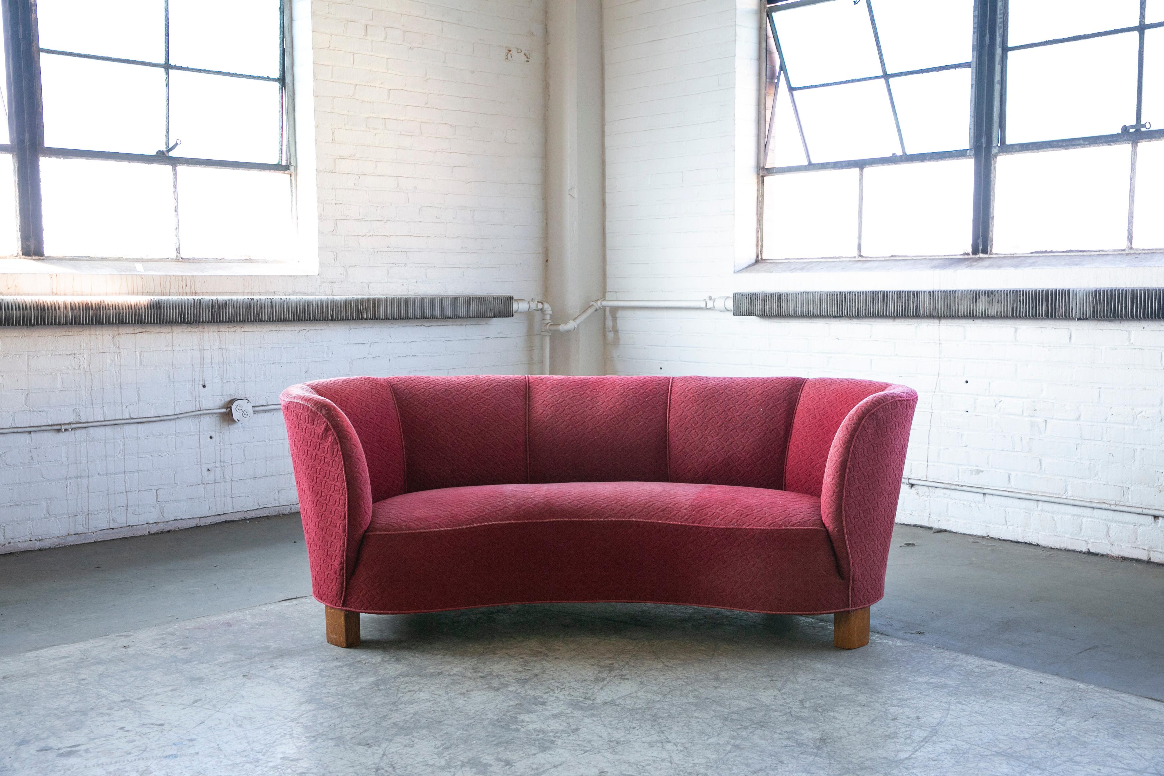 Danish 1940's Large Banana Form Curved Sofa in Red Wool In Good Condition In Bridgeport, CT