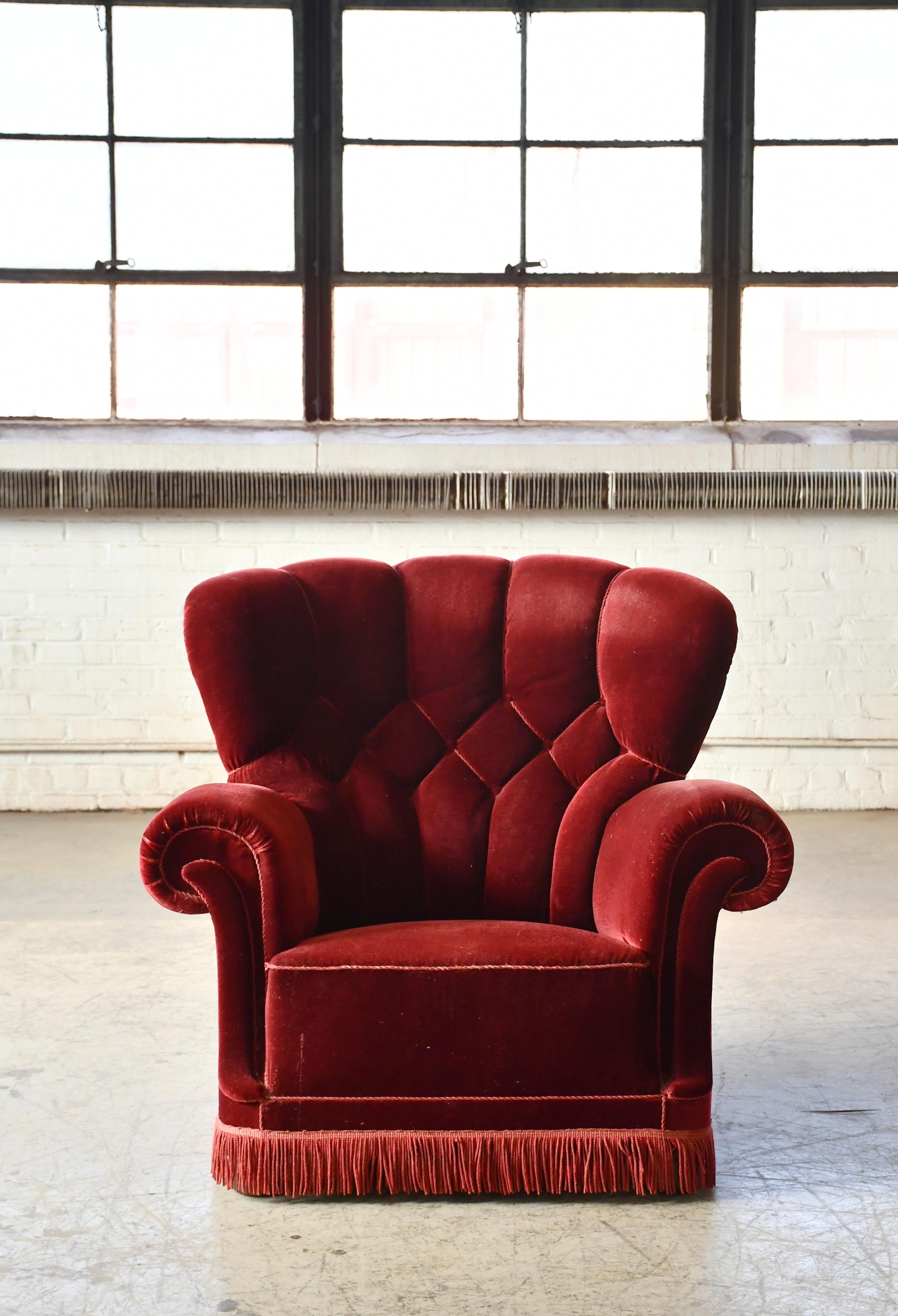 Mid-Century Modern Grand fauteuil club danois des années 1940 Model No 1518 de Fritz Hansen en vente
