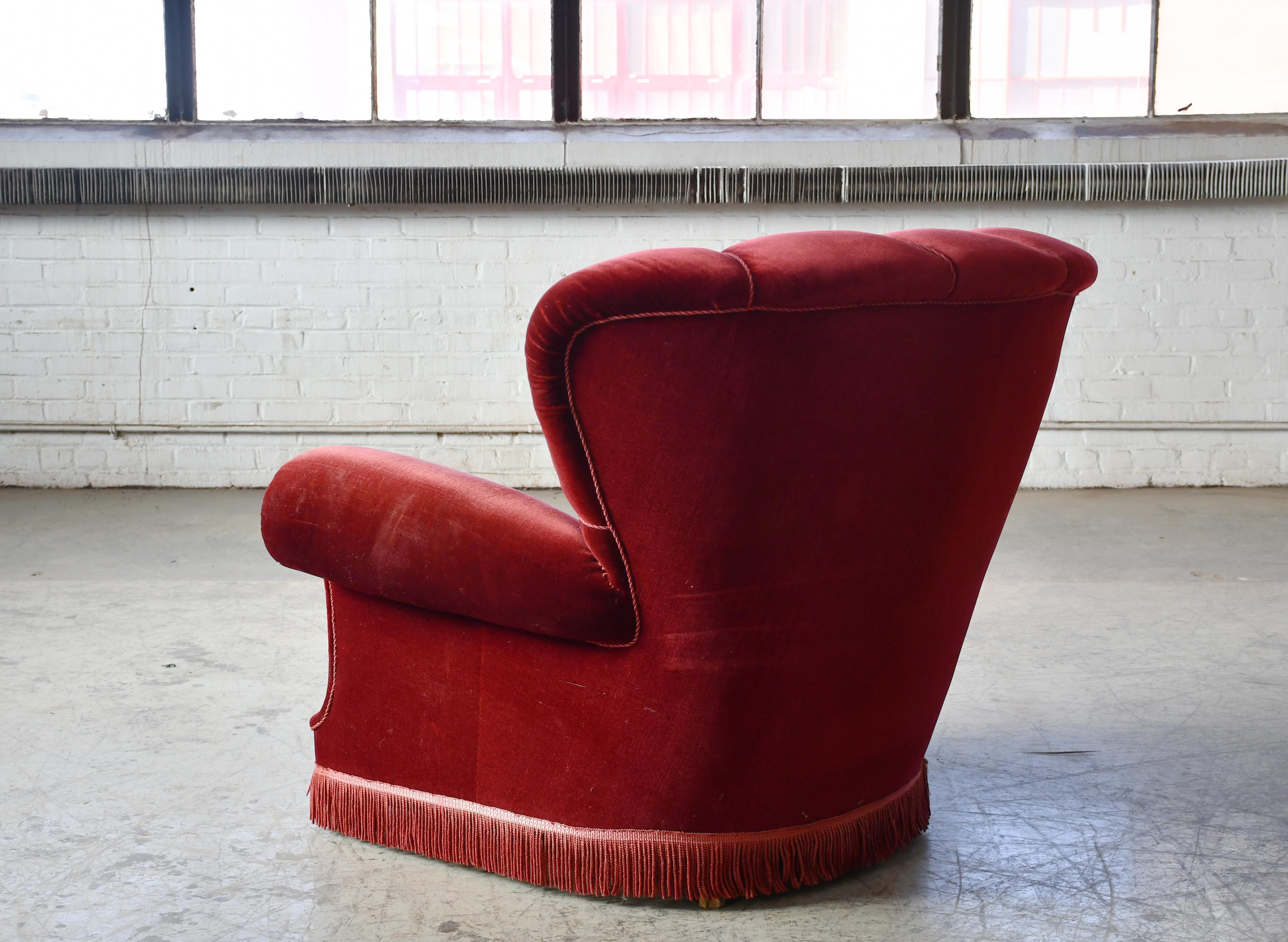 Grand fauteuil club danois des années 1940 Model No 1518 de Fritz Hansen Bon état - En vente à Bridgeport, CT