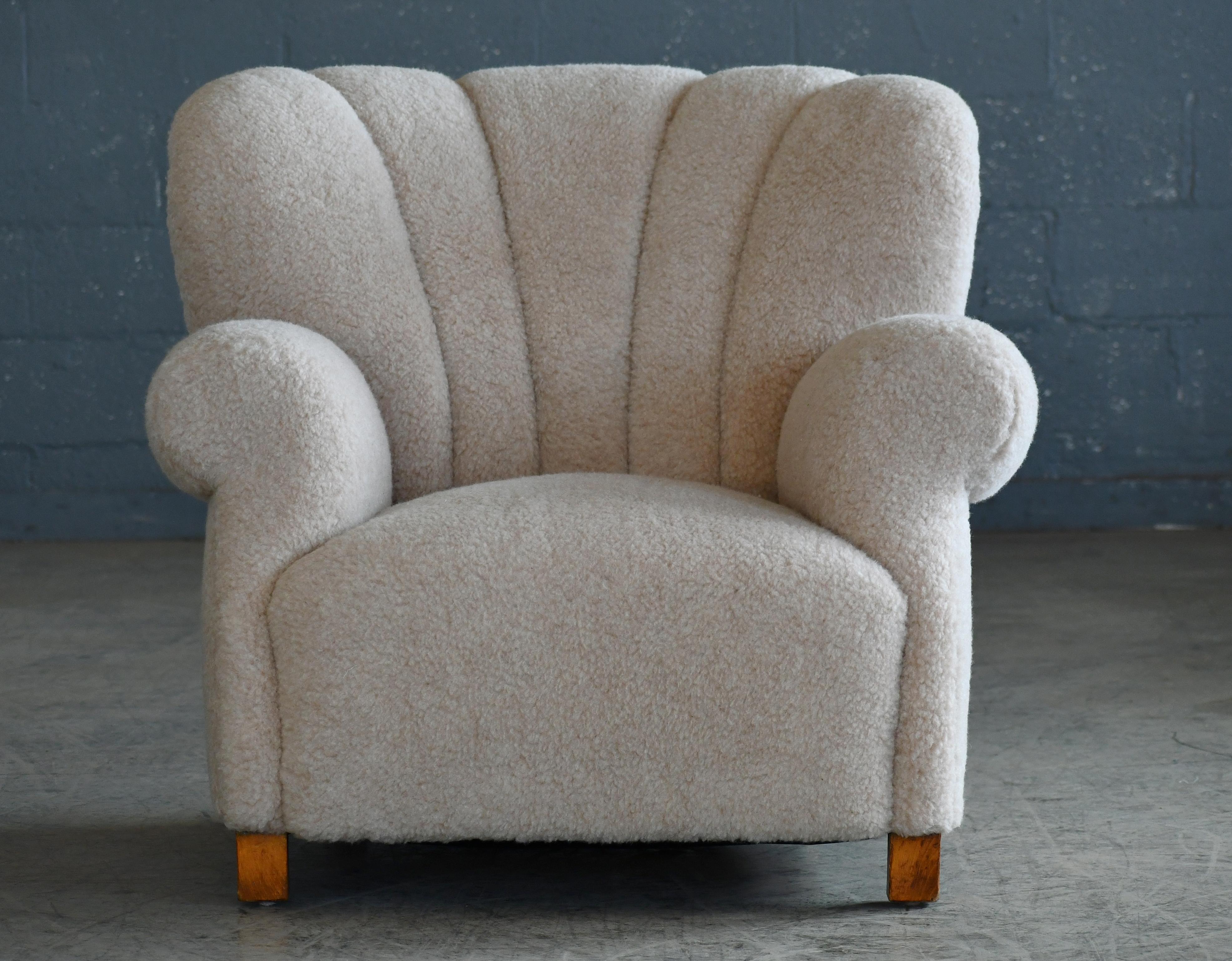Mohair Grand fauteuil club danois des années 1940 Model No 1518 de Fritz Hansen en vente