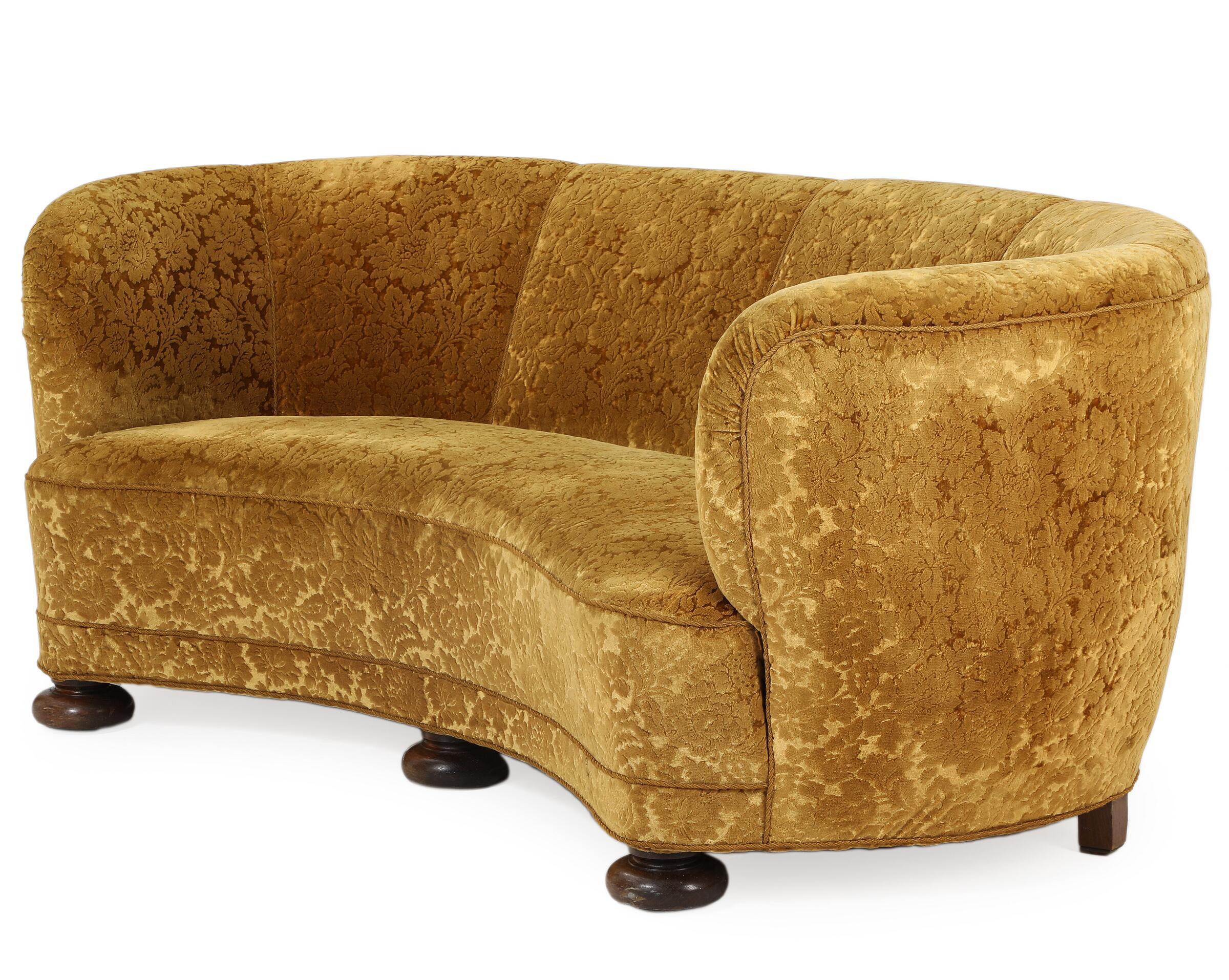 Mid-Century Modern Danish 1940s Large Curved Banana Shape Sofa For Sale