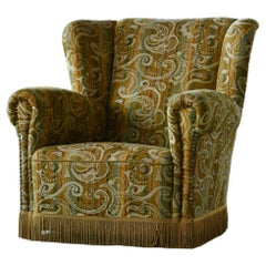 Danish 1940s Large Lounge Chair in Floral Fabric