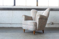 Danish 1940s Large Lounge Chair in Wool Fabric Fritz Hansen Style