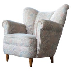 Danish 1940s Large Lounge Chair in Wool Fabric Fritz Hansen Style