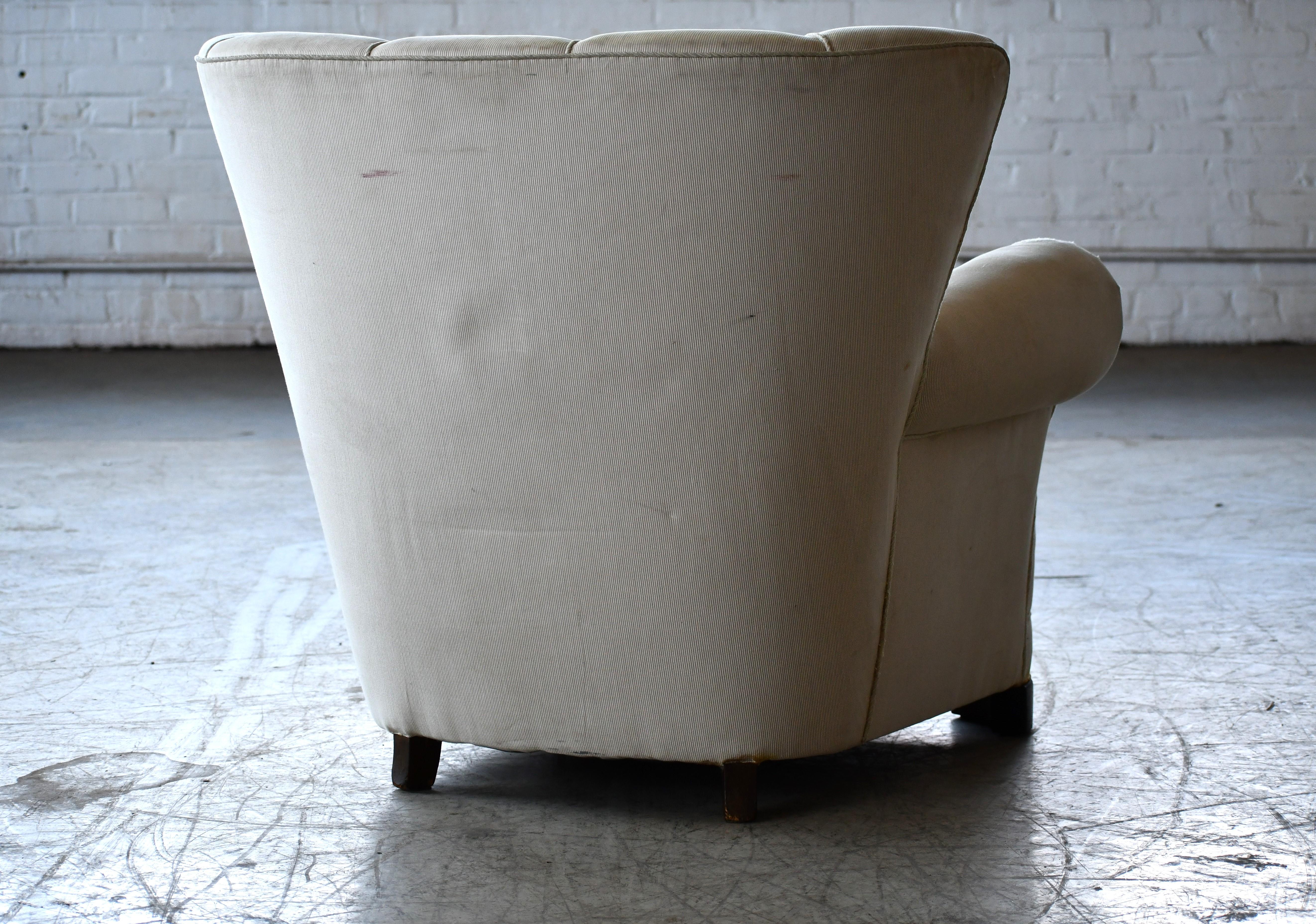 Danish 1940's Large Scale Channel Back Club or Lounge Chair  For Sale 2