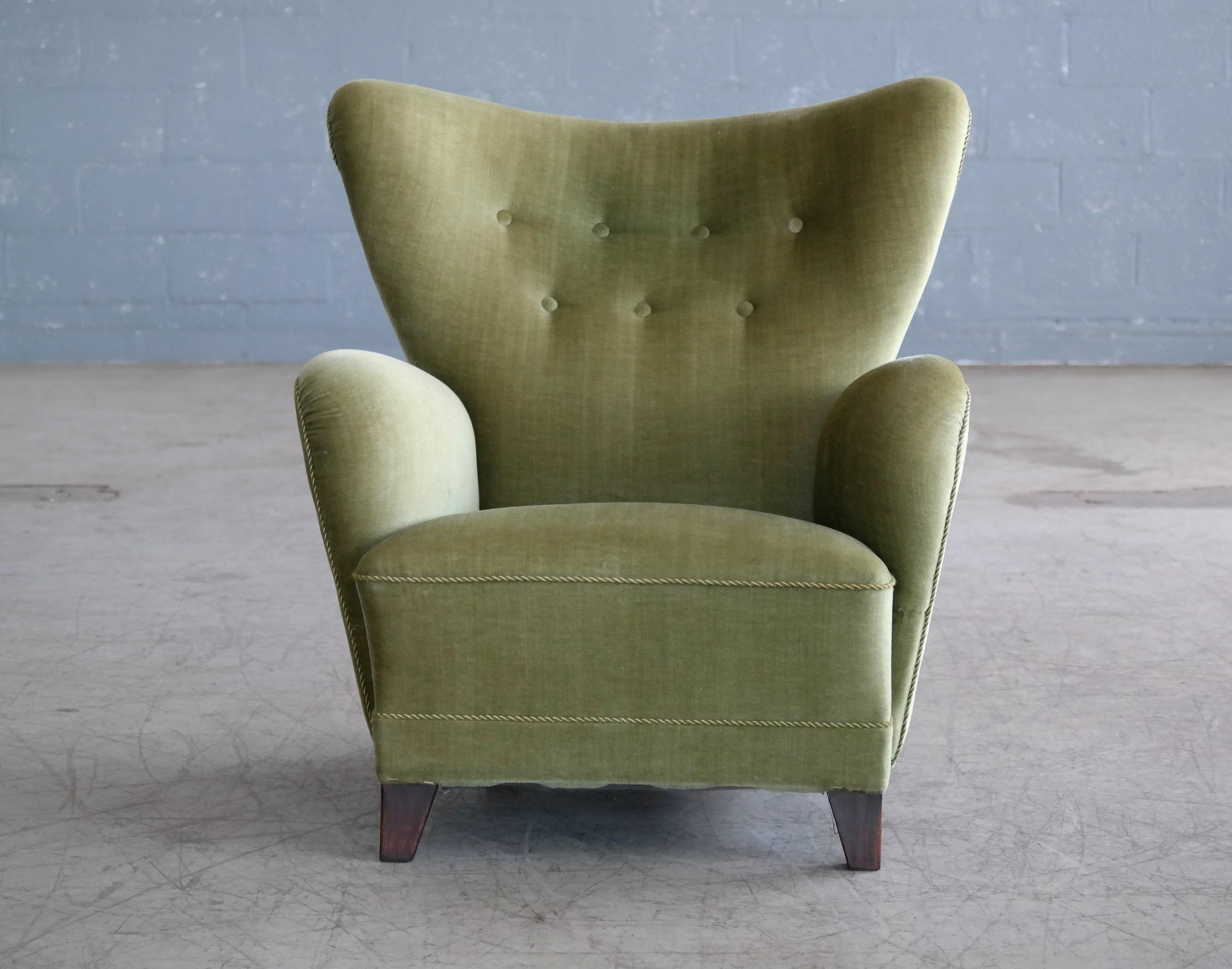 Danish  1940s Lassen Style Easy Chair in Original Mohair Fabric