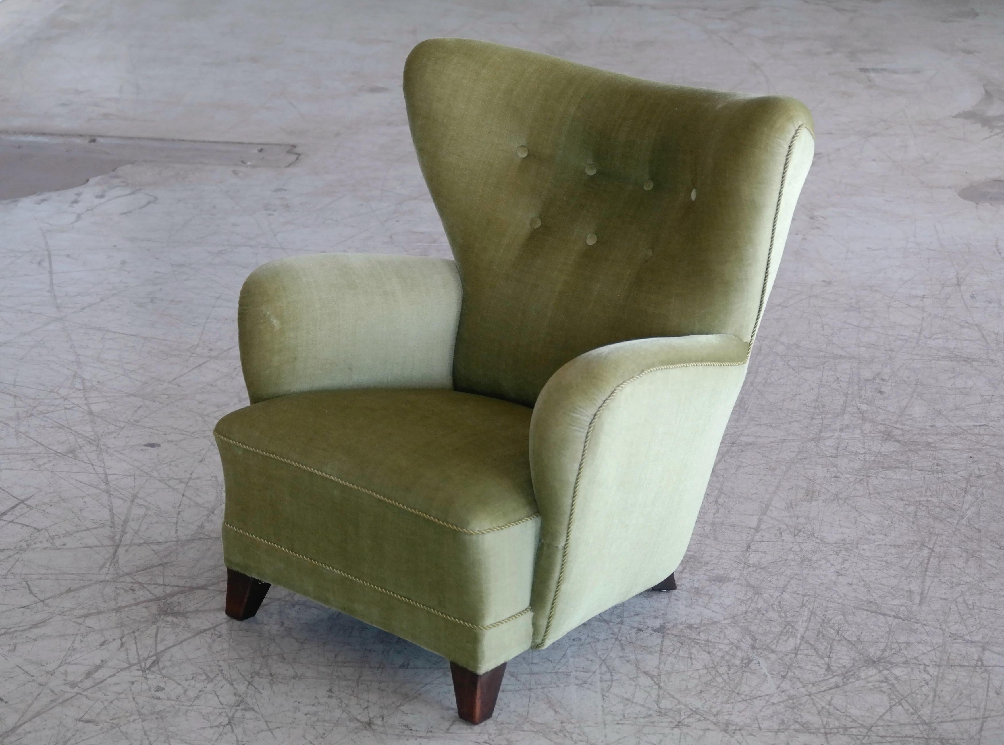 Mid-20th Century  1940s Lassen Style Easy Chair in Original Mohair Fabric