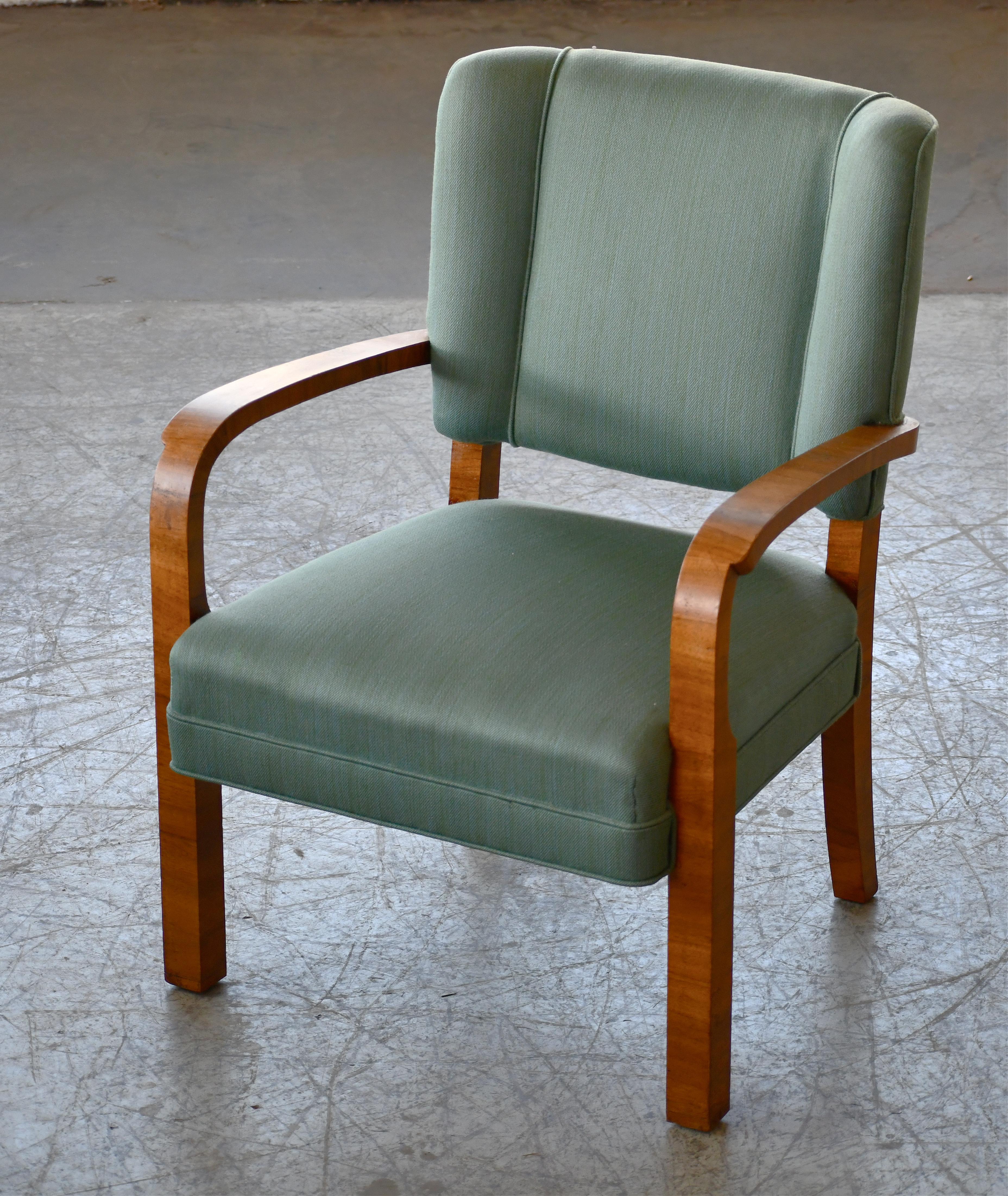 Wool Danish 1940s Late Art Deco Armchair or Desk Chair in Birch