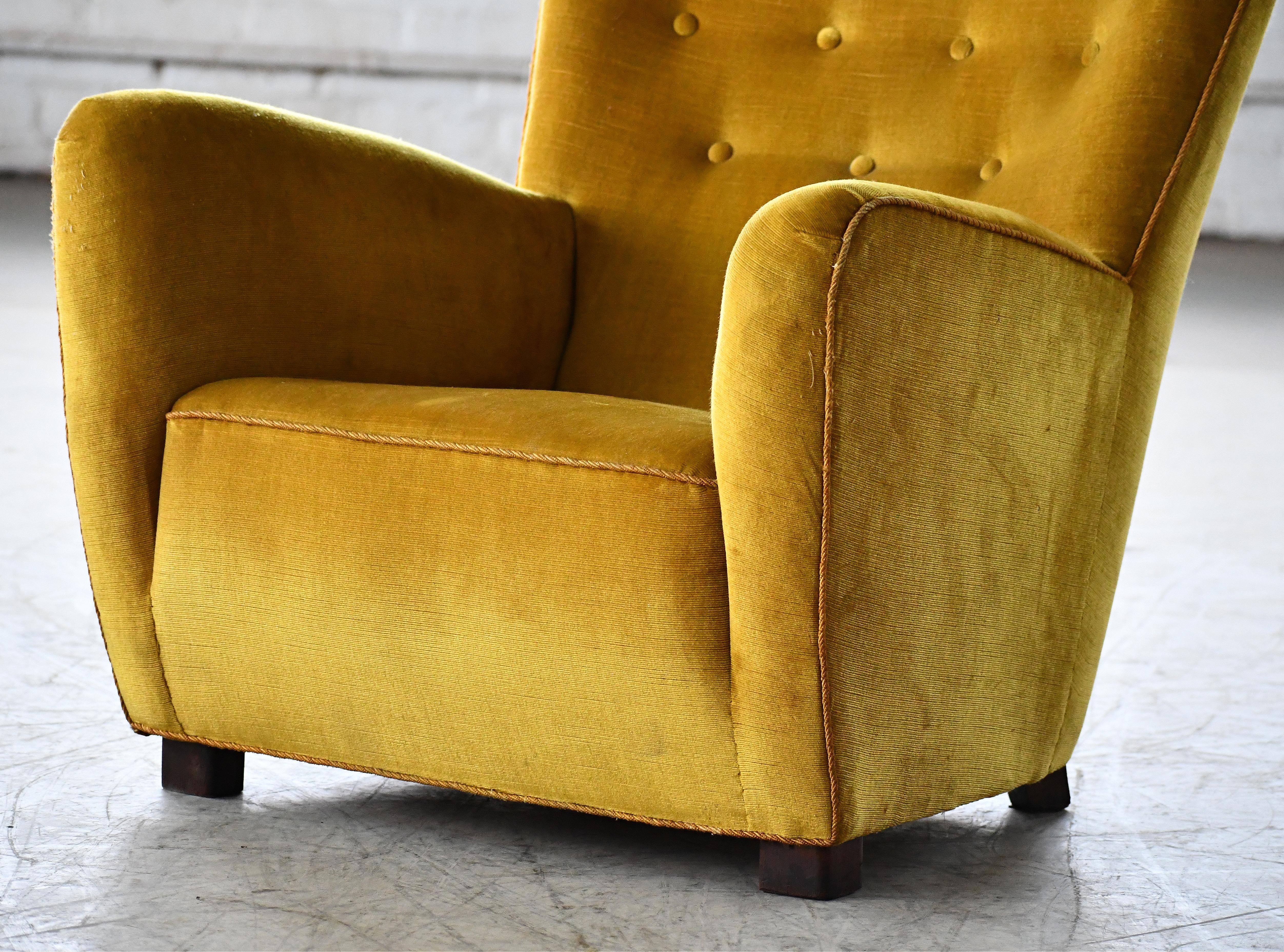Mohair Danish 1940s Lounge Chair attributed to Master Carpenter, Georg Kofoed