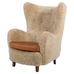 Danish 1940s Lounge Chair, Lambskin
