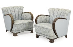 Danish 1940s Lounge Chairs with Carved Wood Armrests Late Art Deco