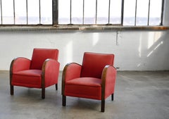 Danish 1940s Lounge Late Art Deco to Midcentury Chairs with Wood on Armrests