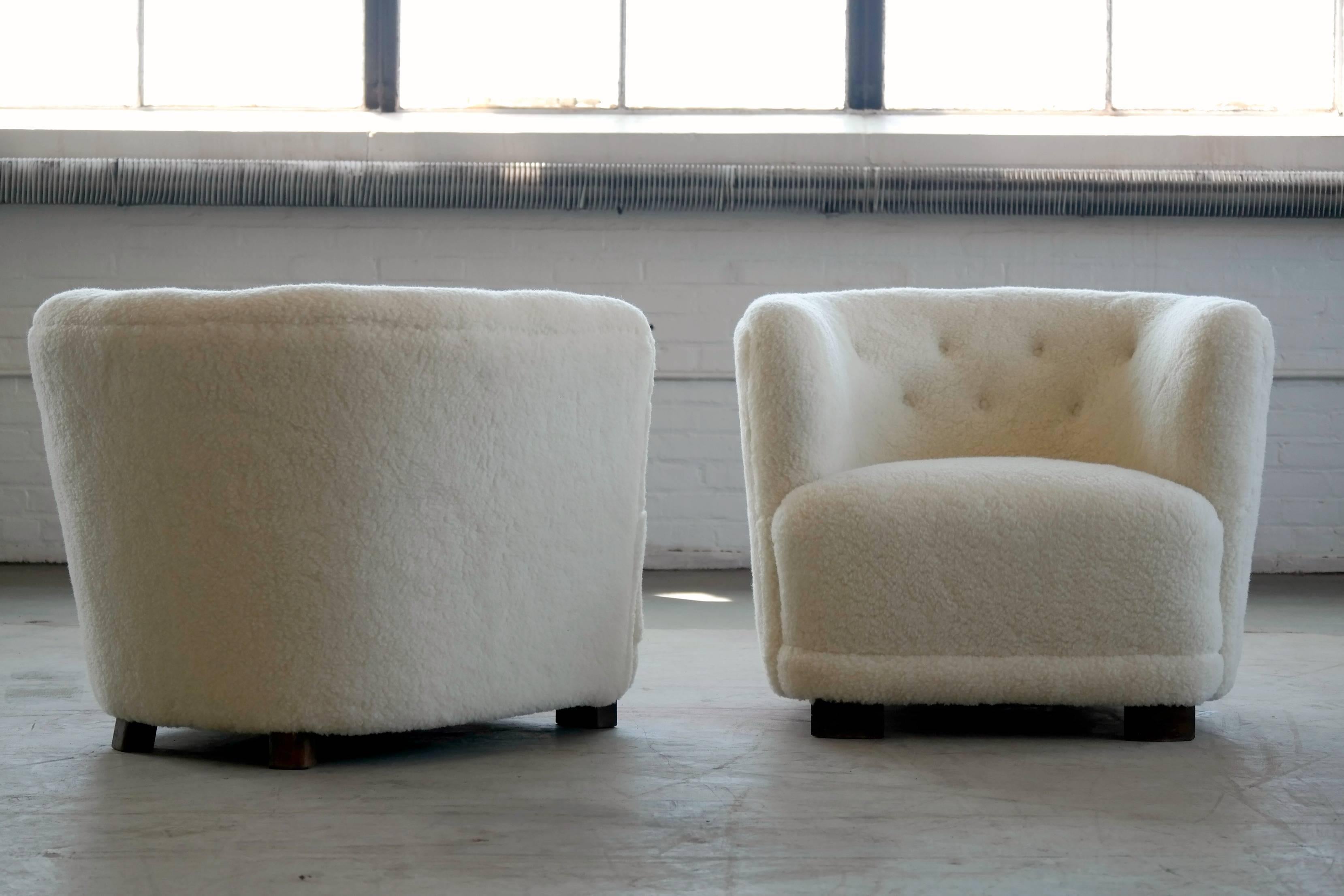 Mid-Century Modern Danish 1940s Lounge or Club Chairs in Lambswool in the Style of Viggo Boesen