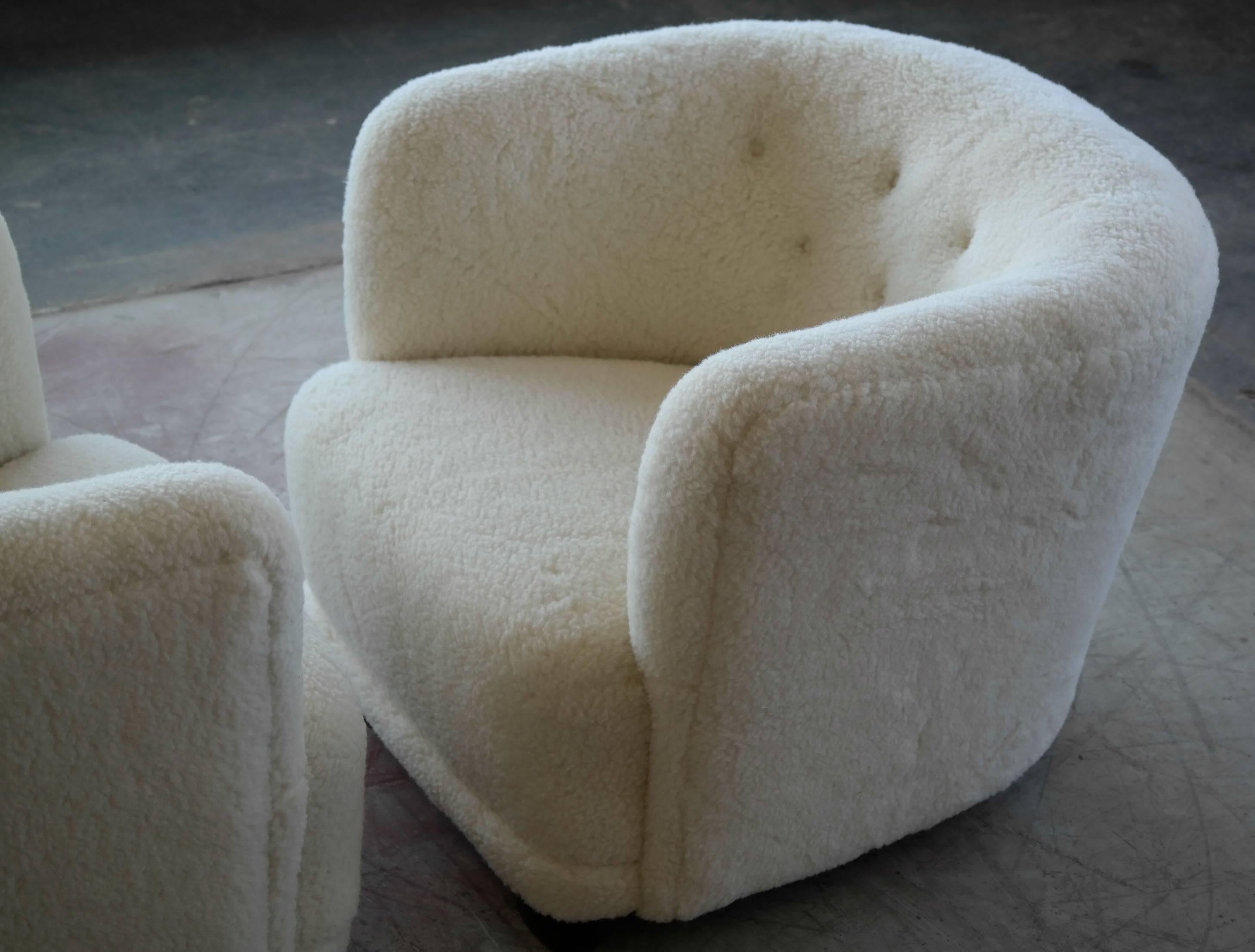 Wool Danish 1940s Lounge or Club Chairs in Lambswool in the Style of Viggo Boesen