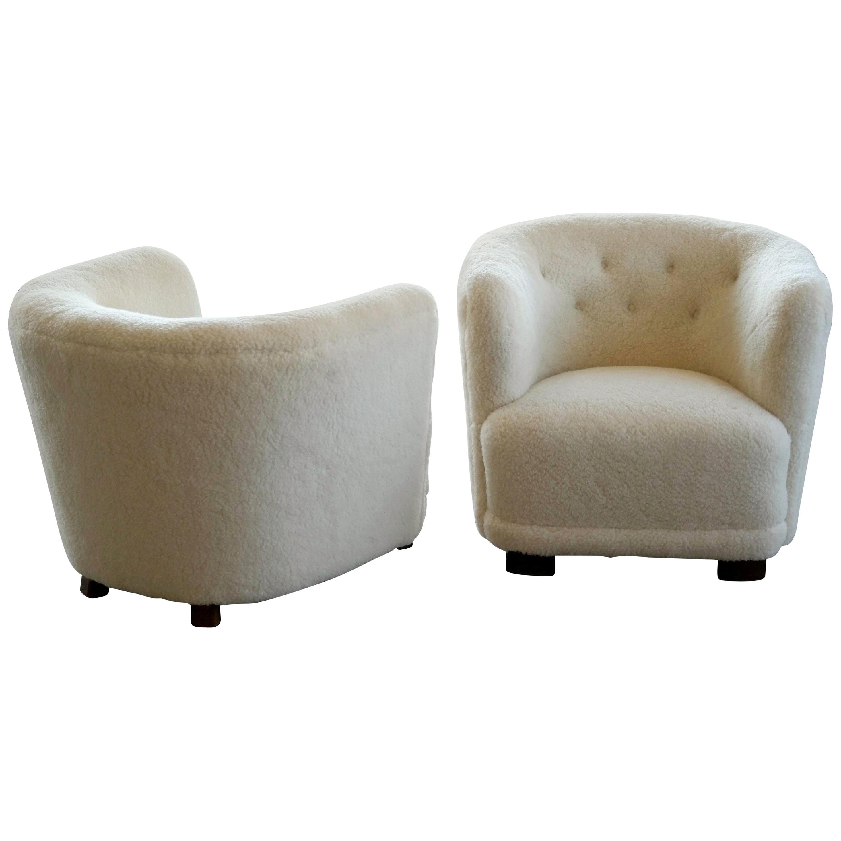 Danish 1940s Lounge or Club Chairs in Lambswool in the Style of Viggo Boesen