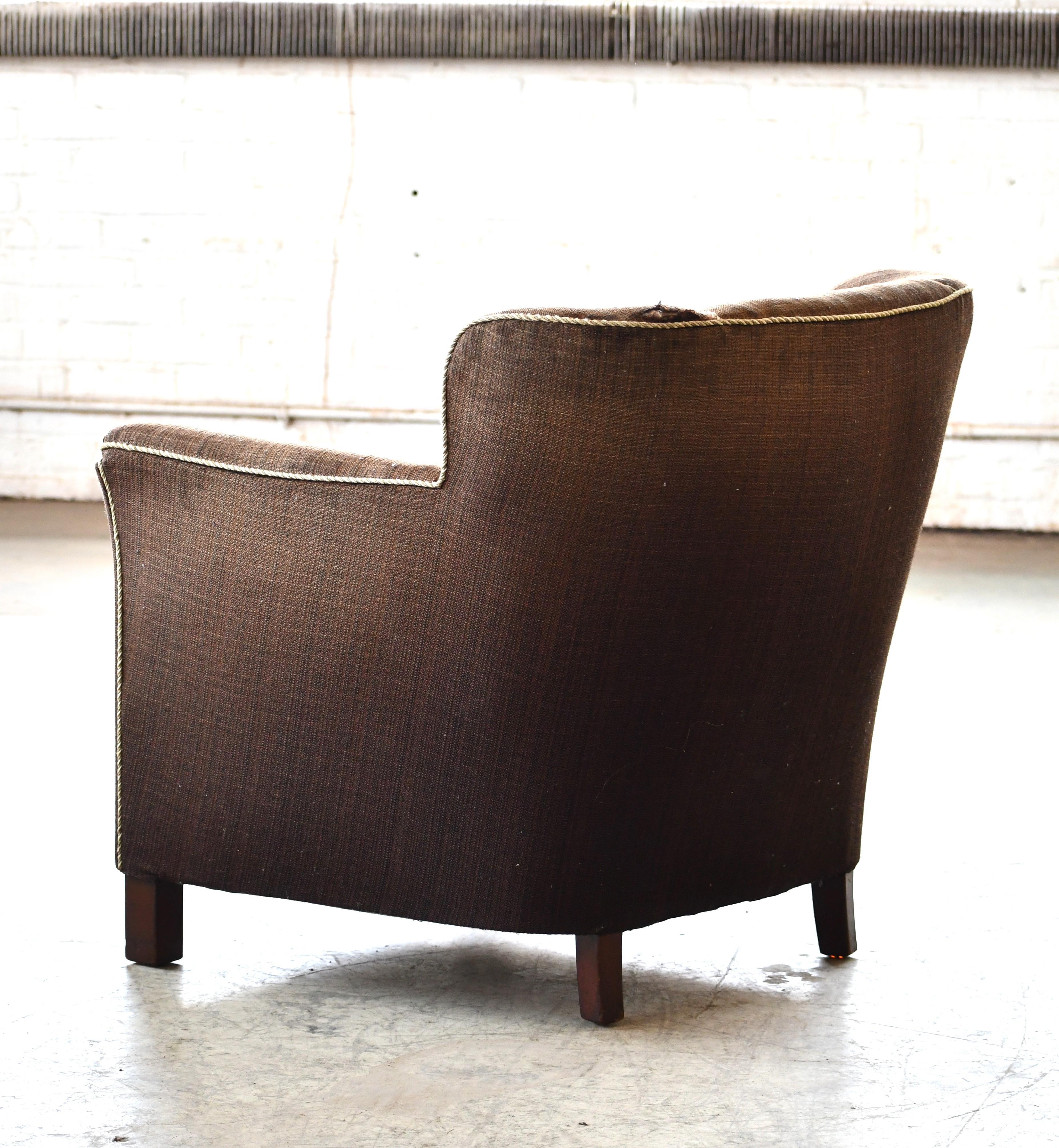 Beech  Danish 1950s Lounge or Small Club Chair in Mohair