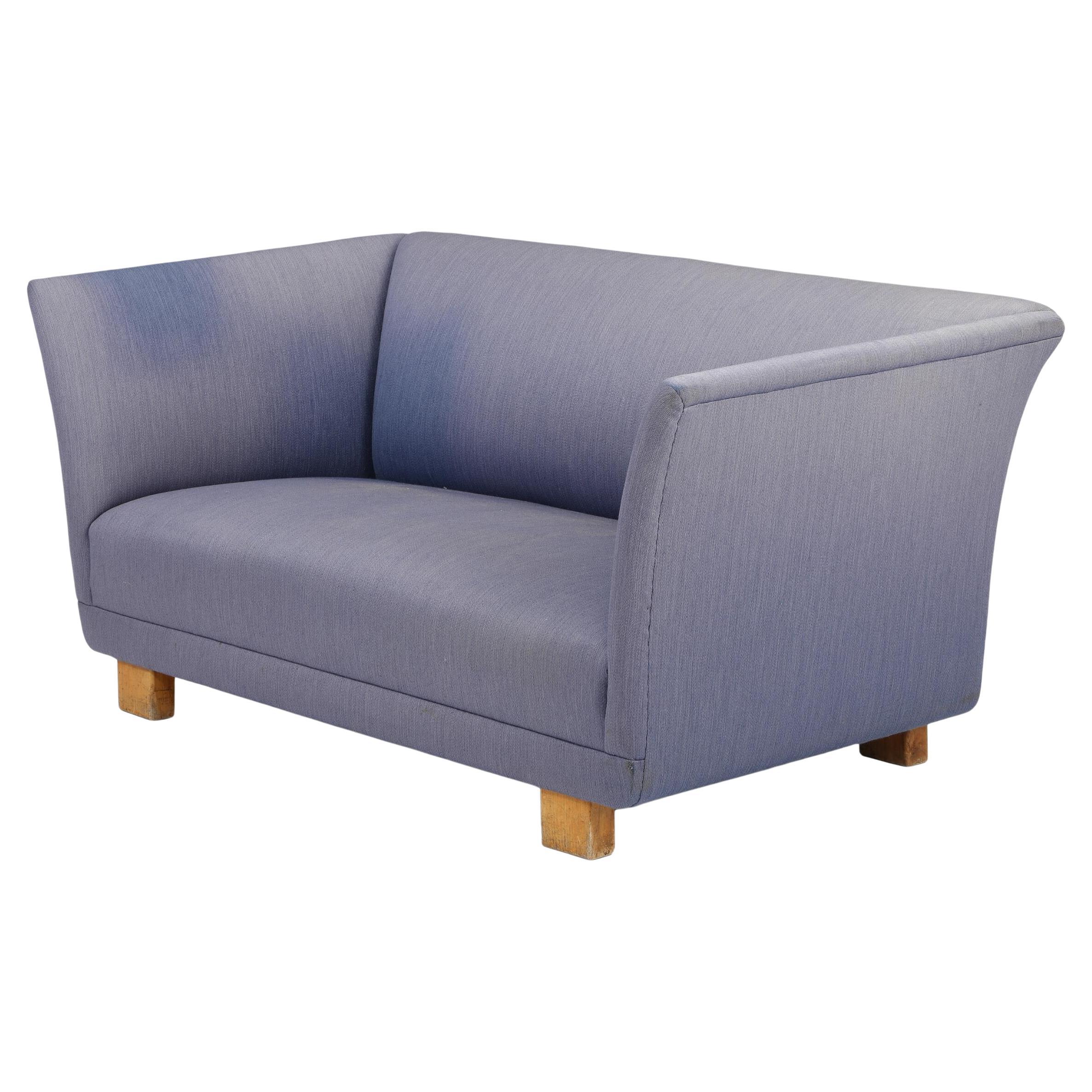 Danish 1940
s Loveseat or Small Sofa in Blue Wool For Sale