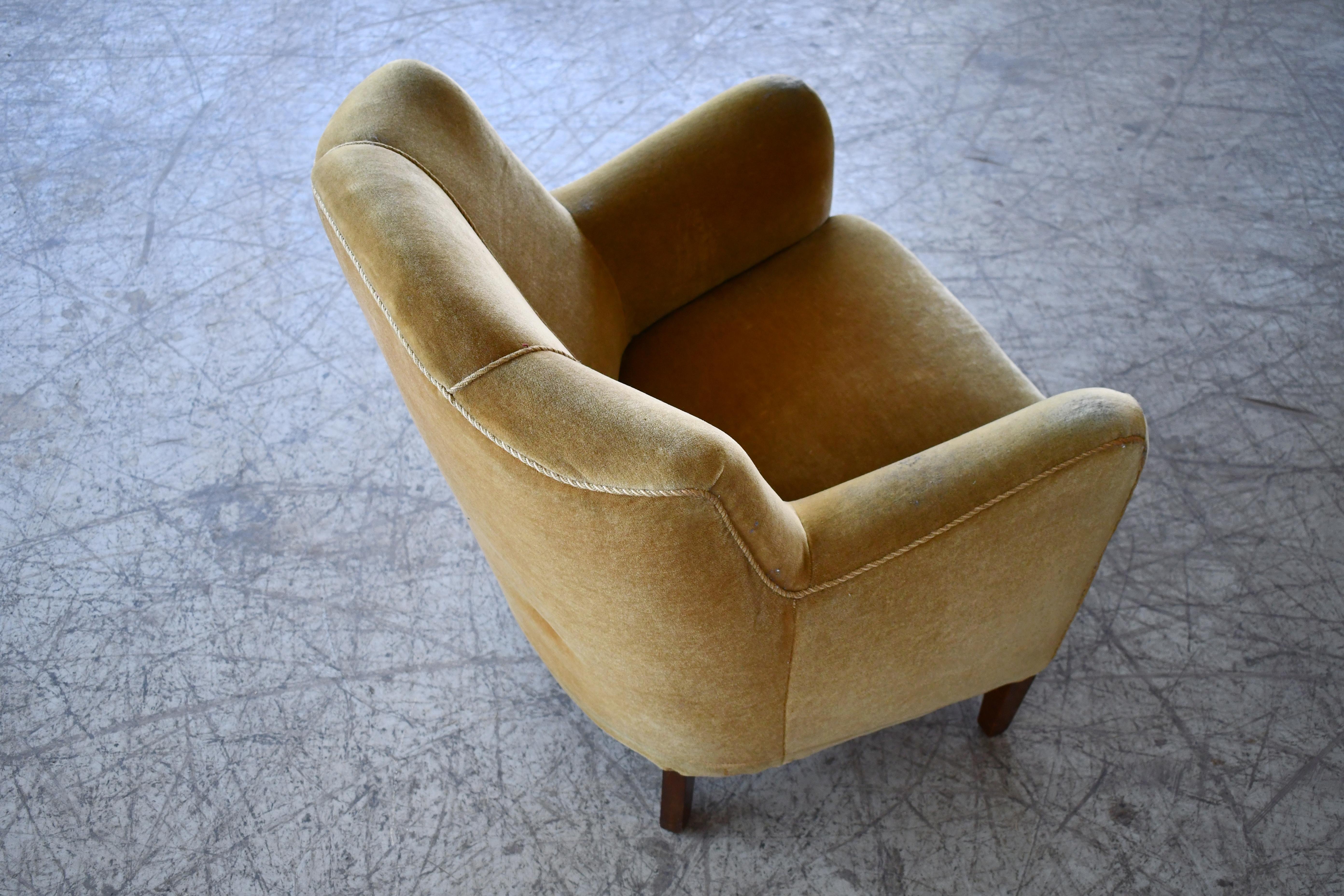 Danish 1940s Low Easy Chair in Yellow Mohair 5