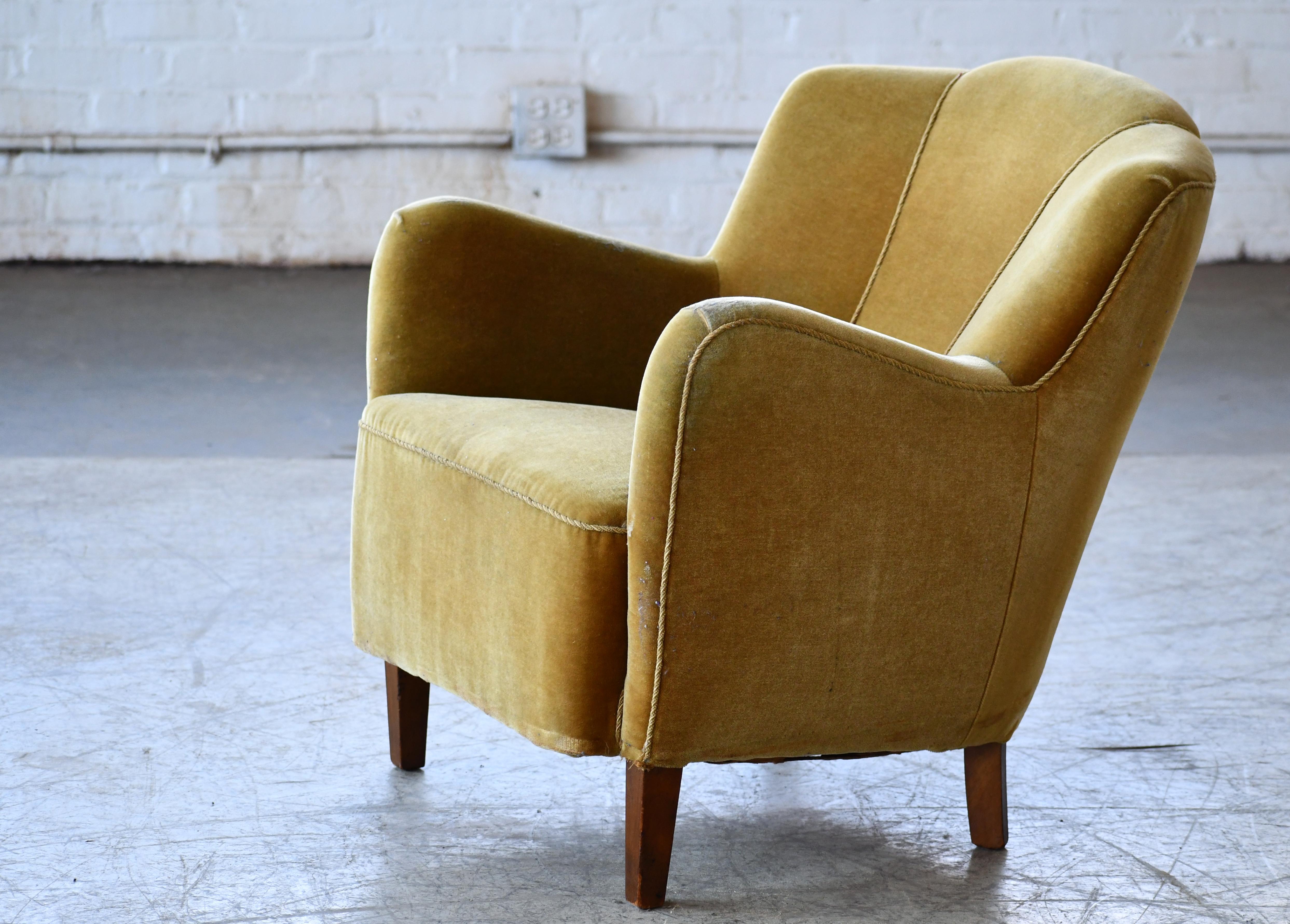 Danish 1940s Low Easy Chair in Yellow Mohair 2