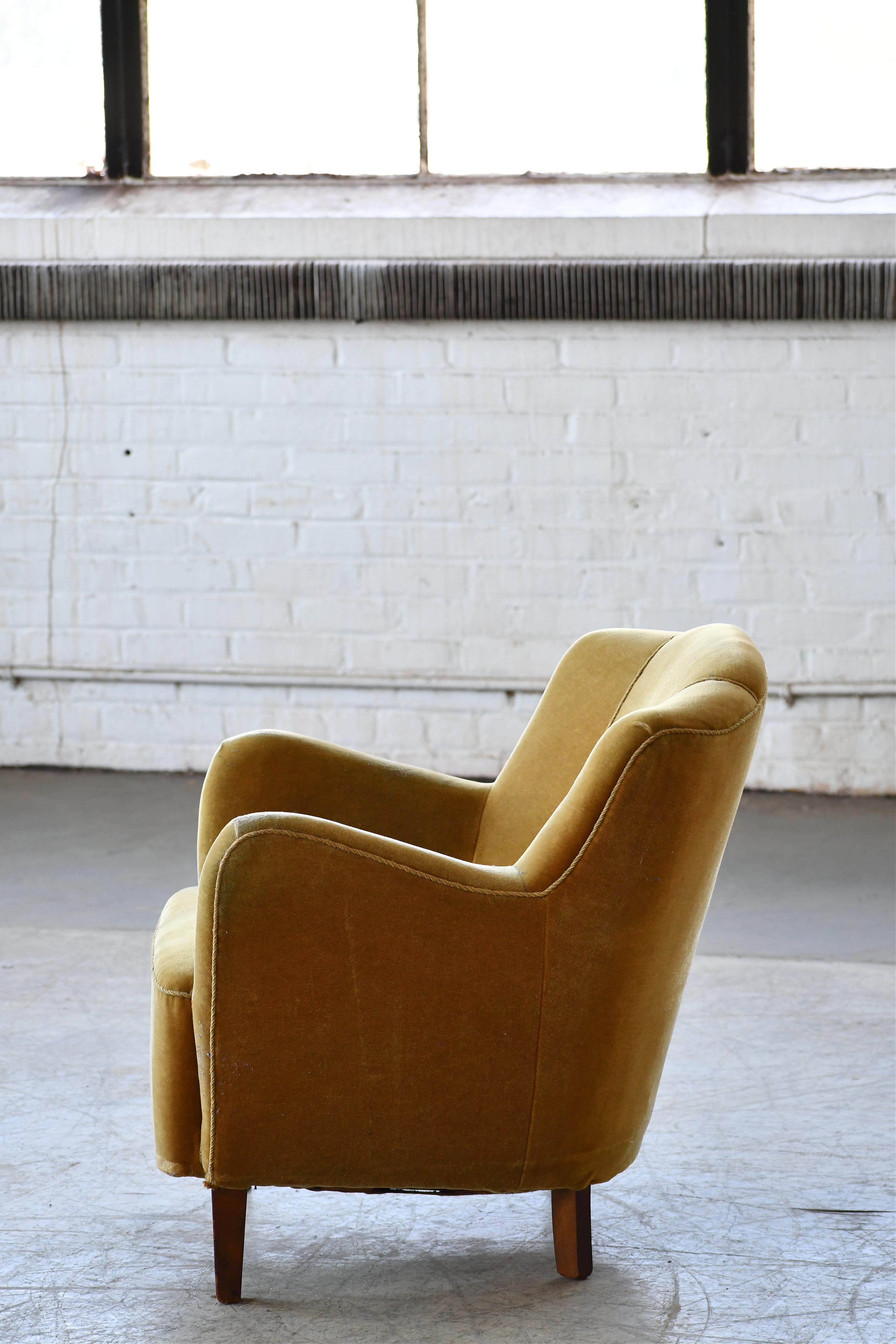 Danish 1940s Low Easy Chair in Yellow Mohair 3