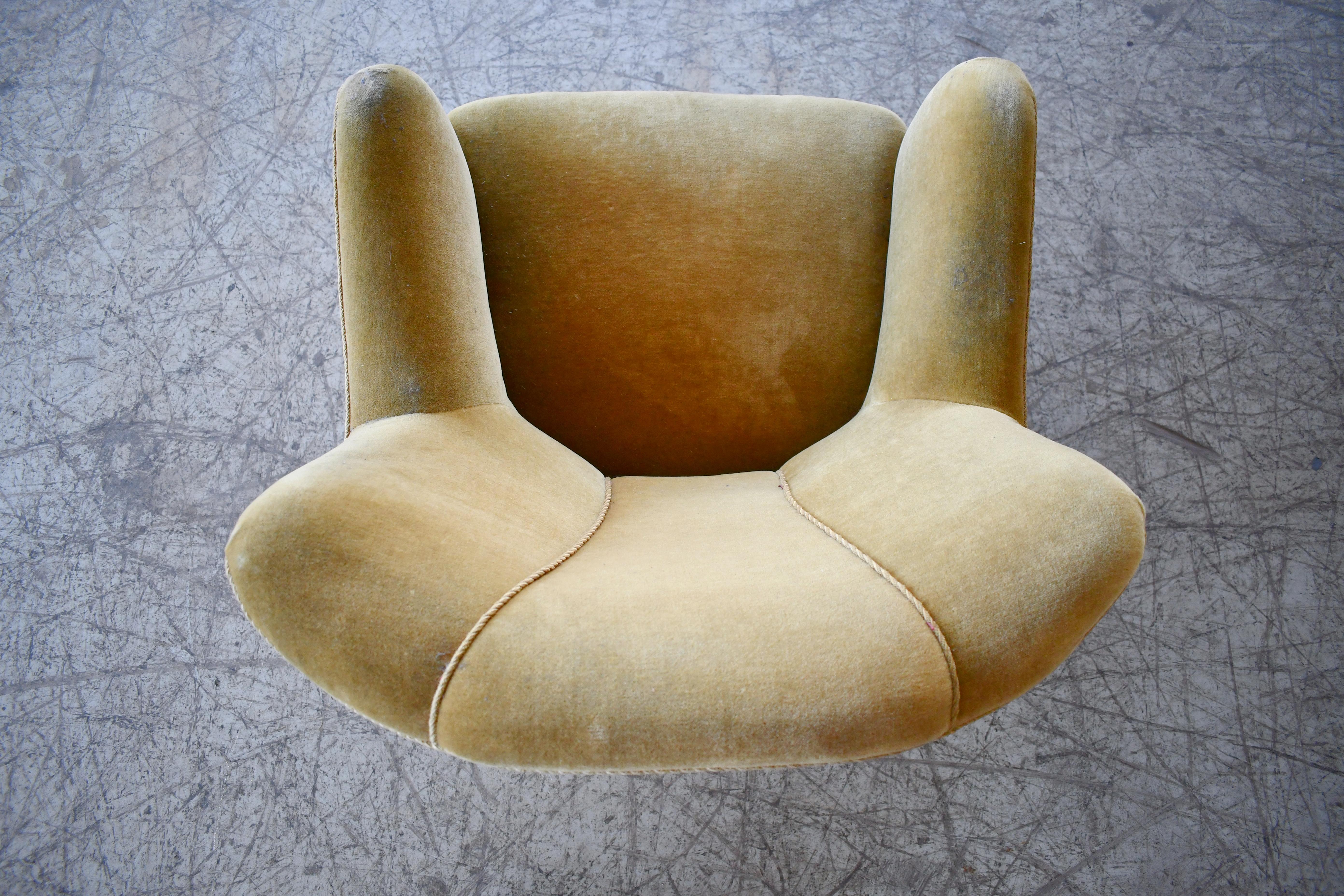 Danish 1940s Low Easy Chair in Yellow Mohair 4