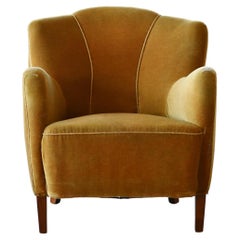 Danish 1940s Low Easy Chair in Yellow Mohair