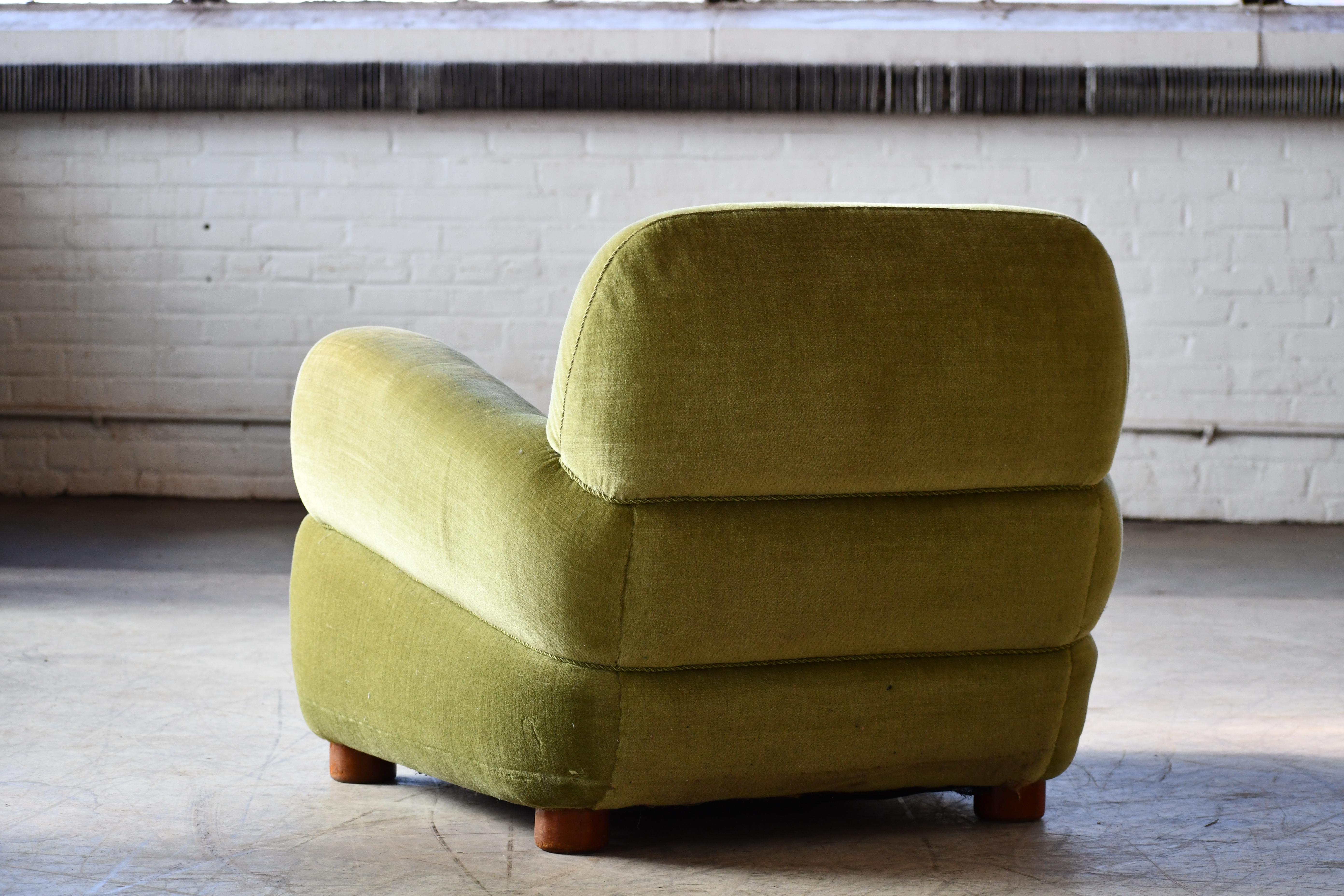 Danish 1940's Low Large Scale Club Chair in Green Mohair 2