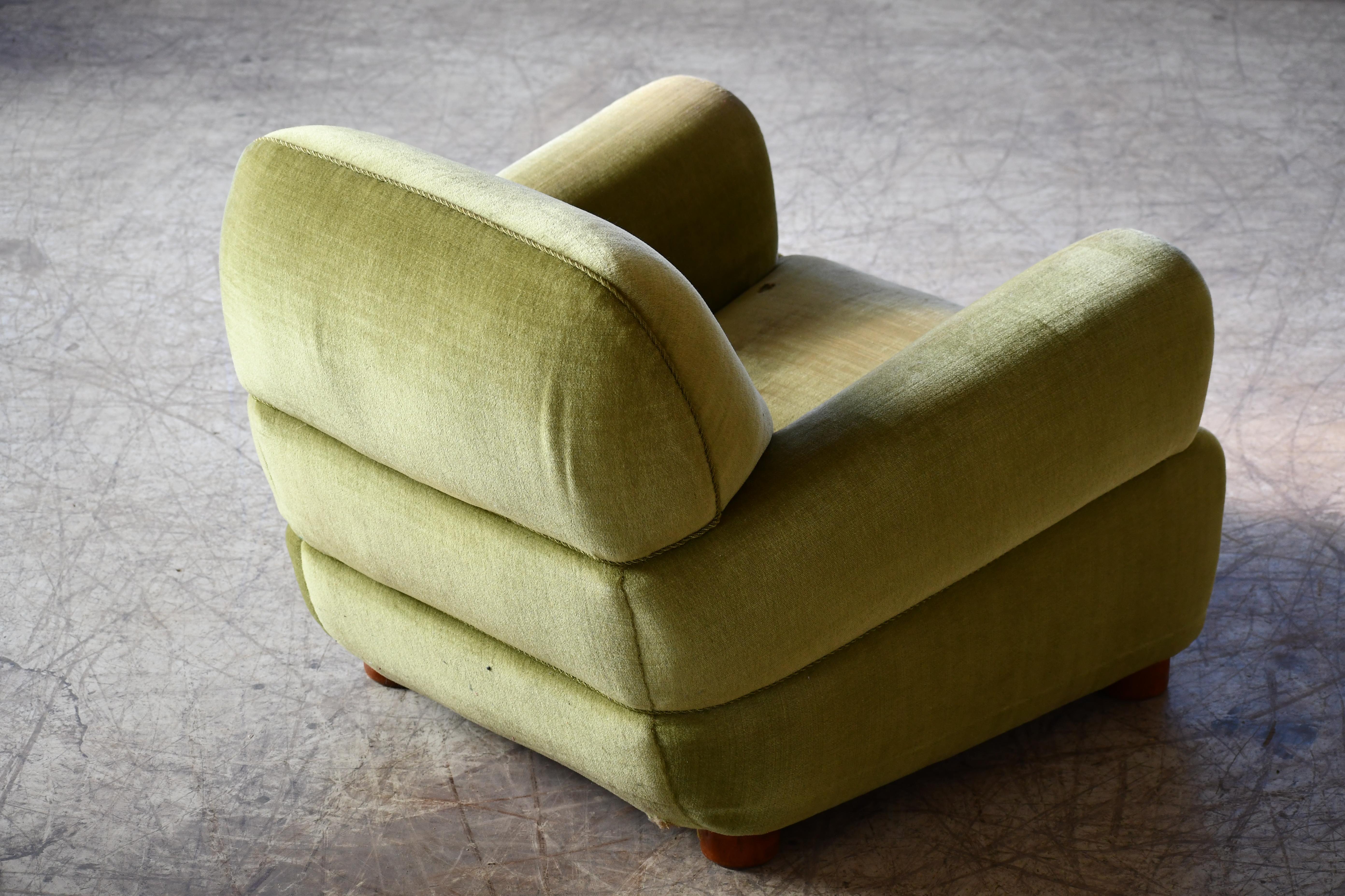 Danish 1940's Low Large Scale Club Chair in Green Mohair 3