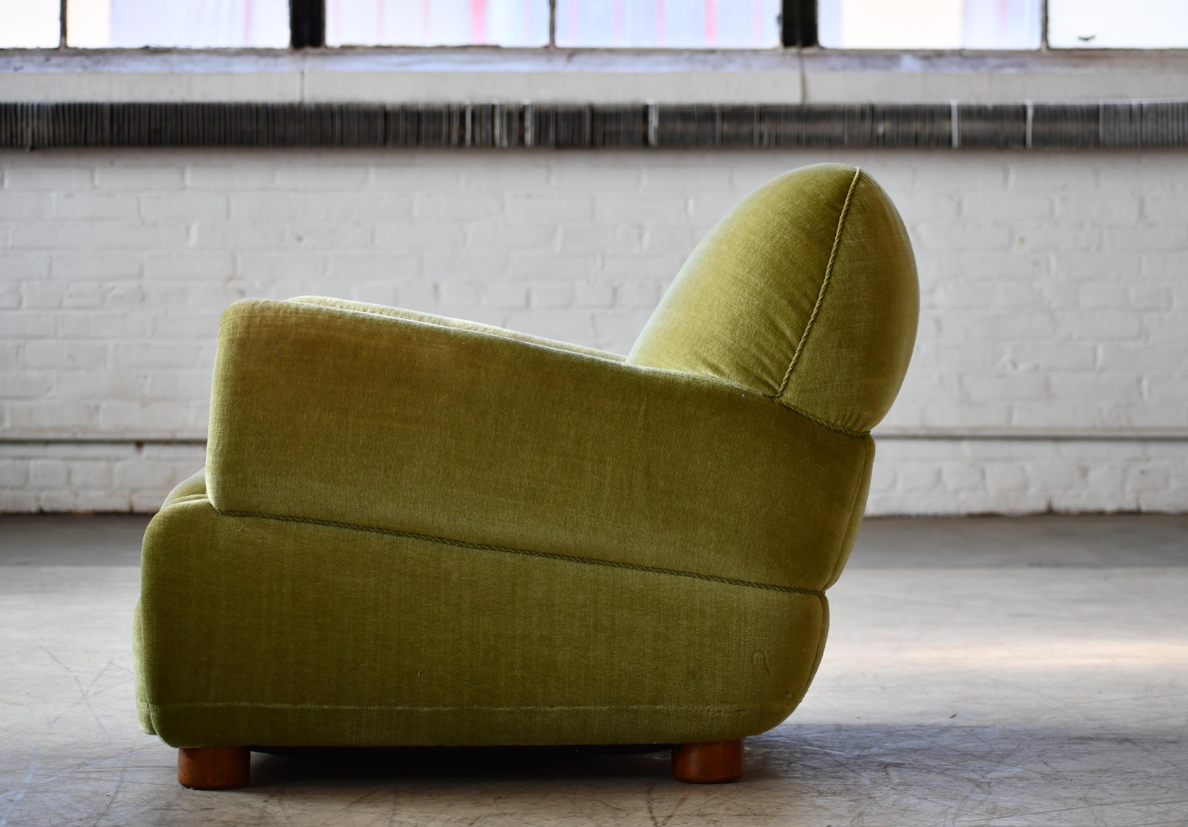 Danish 1940's Low Large Scale Club Chair in Green Mohair 5