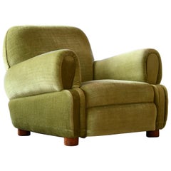 Danish 1940's Low Large Scale Club Chair in Green Mohair