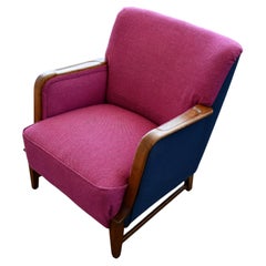 Danish 1940's Low Lounge Chair With Beautiful Oak details attr. to N.A Jorgensen