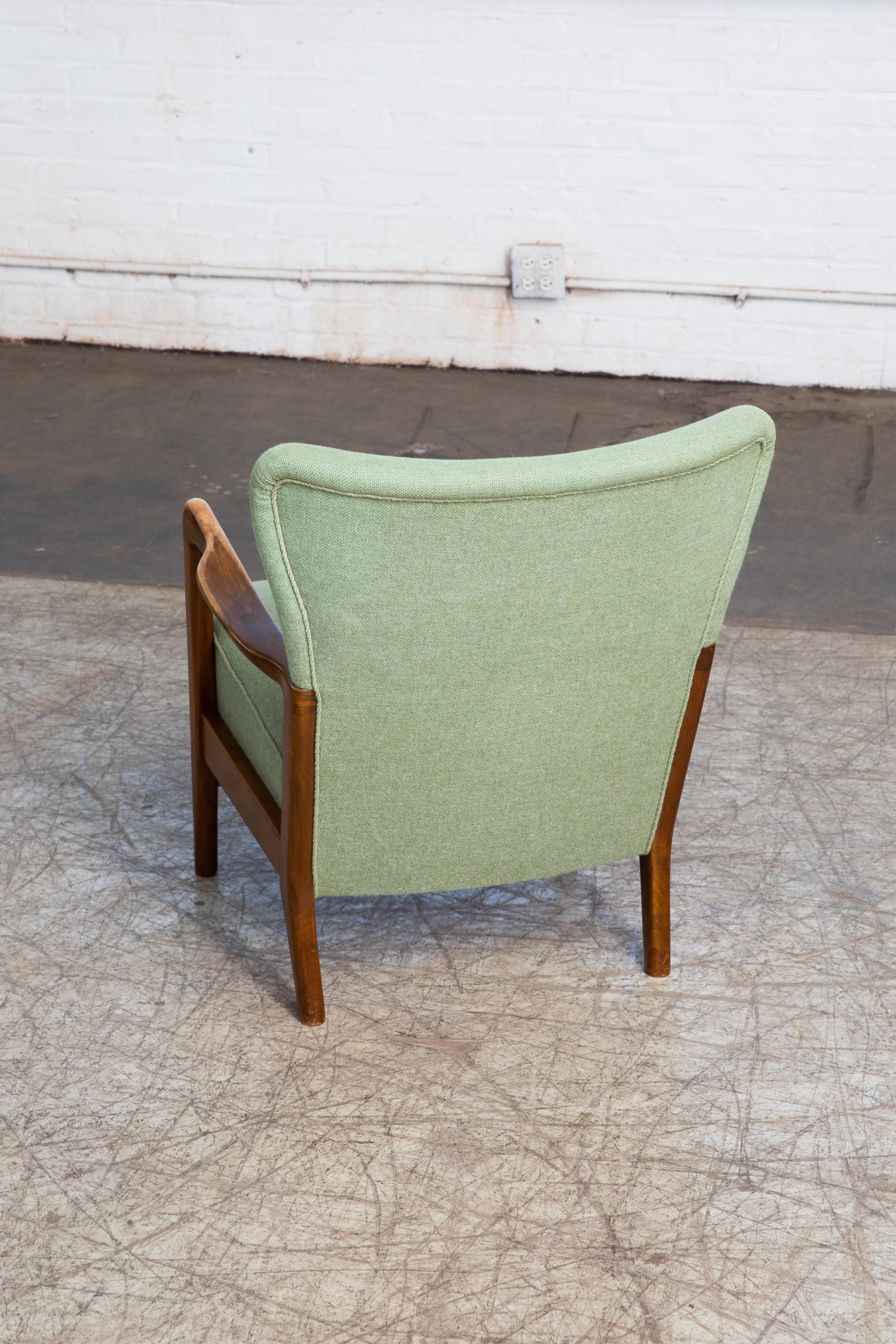 Danish 1940s Lowback Open Armrest Lounge Chair by Soren Hansen for Fritz Hansen 1