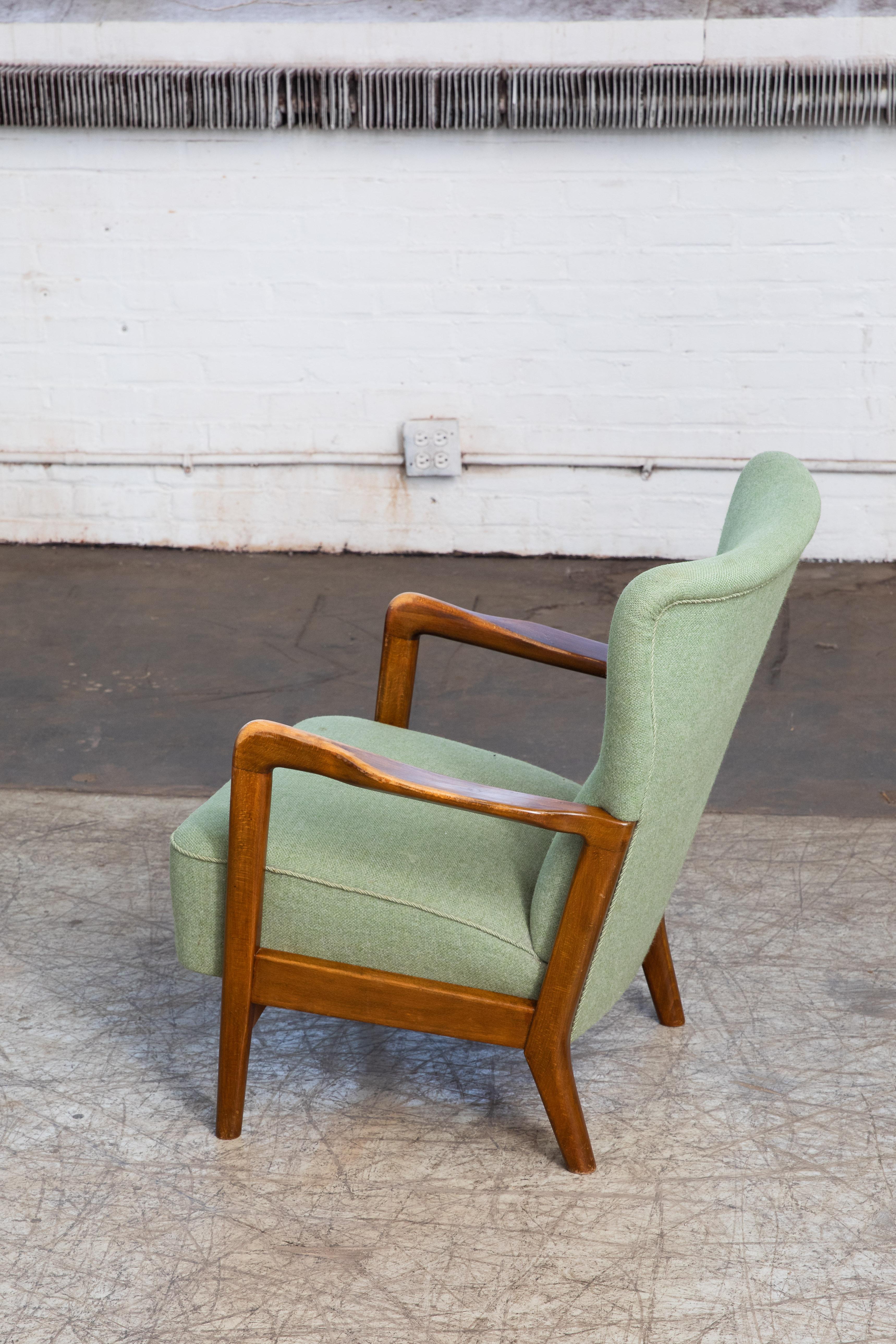 Mid-Century Modern Danish 1940s Lowback Open Armrest Lounge Chair by Soren Hansen for Fritz Hansen