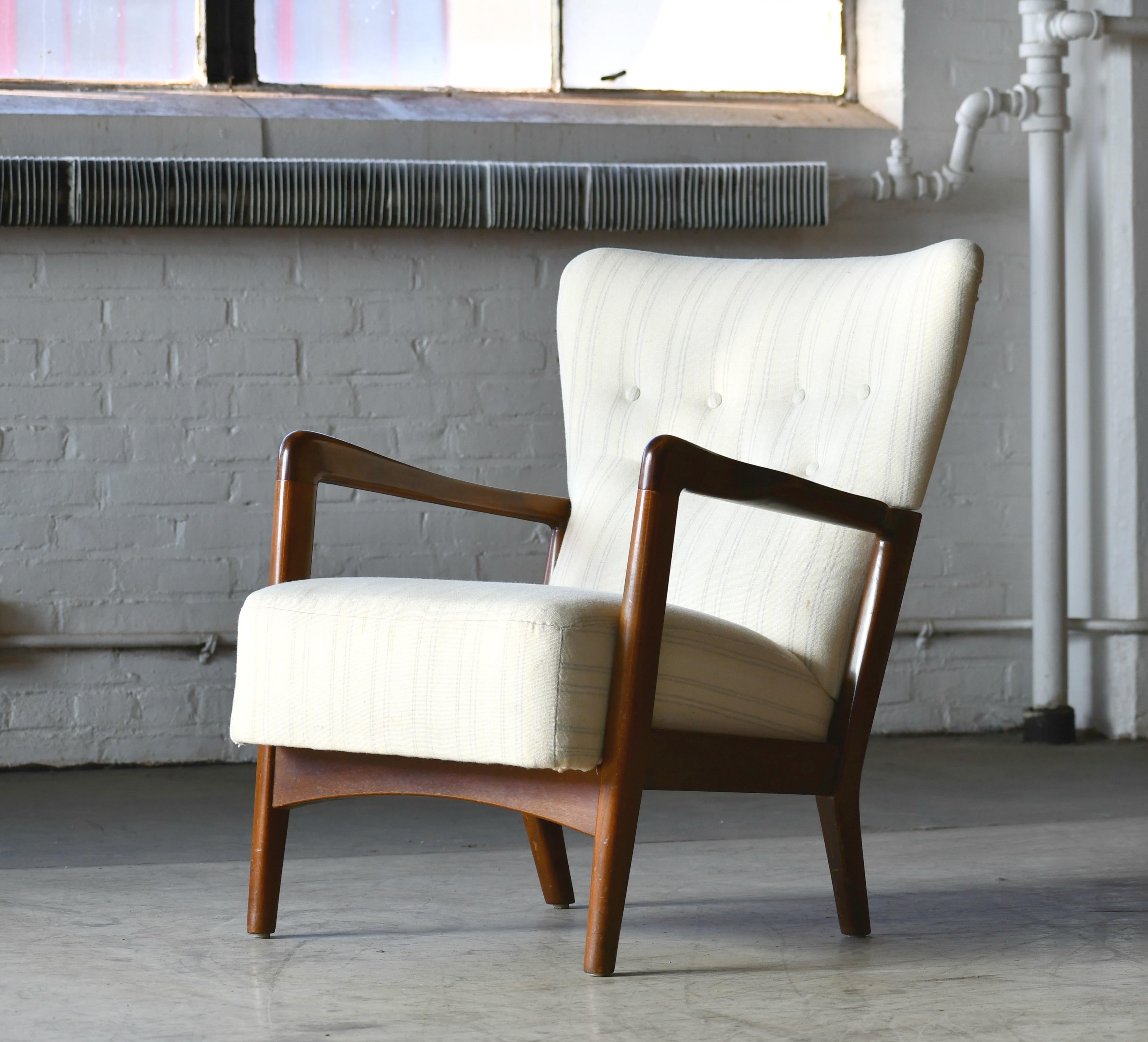 Danish 1940s Lowback Open Armrest Lounge Chair by Soren Hansen for Fritz Hansen 1