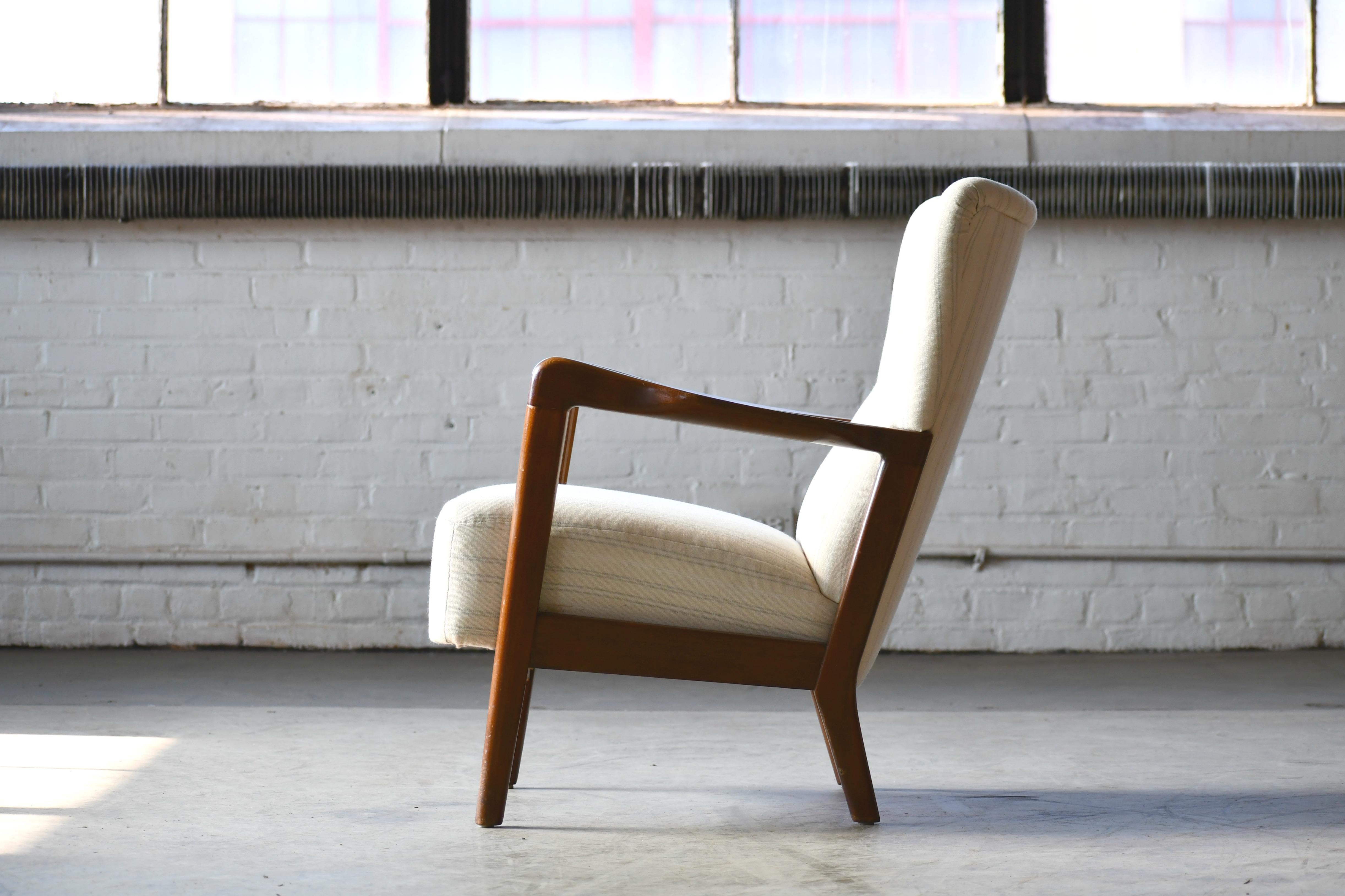 Danish 1940s Lowback Open Armrest Lounge Chair by Soren Hansen for Fritz Hansen 2