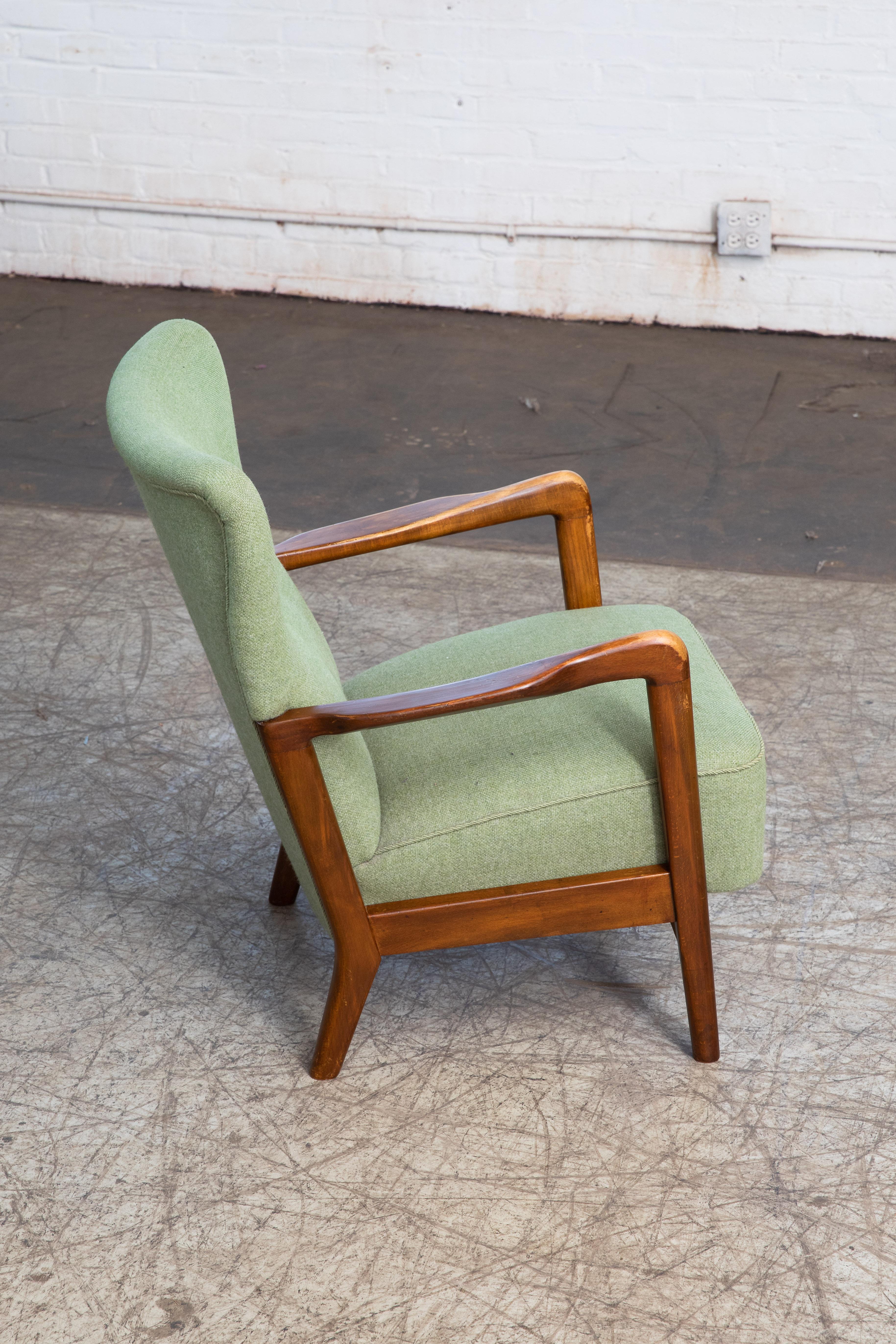 Mid-20th Century Danish 1940s Lowback Open Armrest Lounge Chair by Soren Hansen for Fritz Hansen