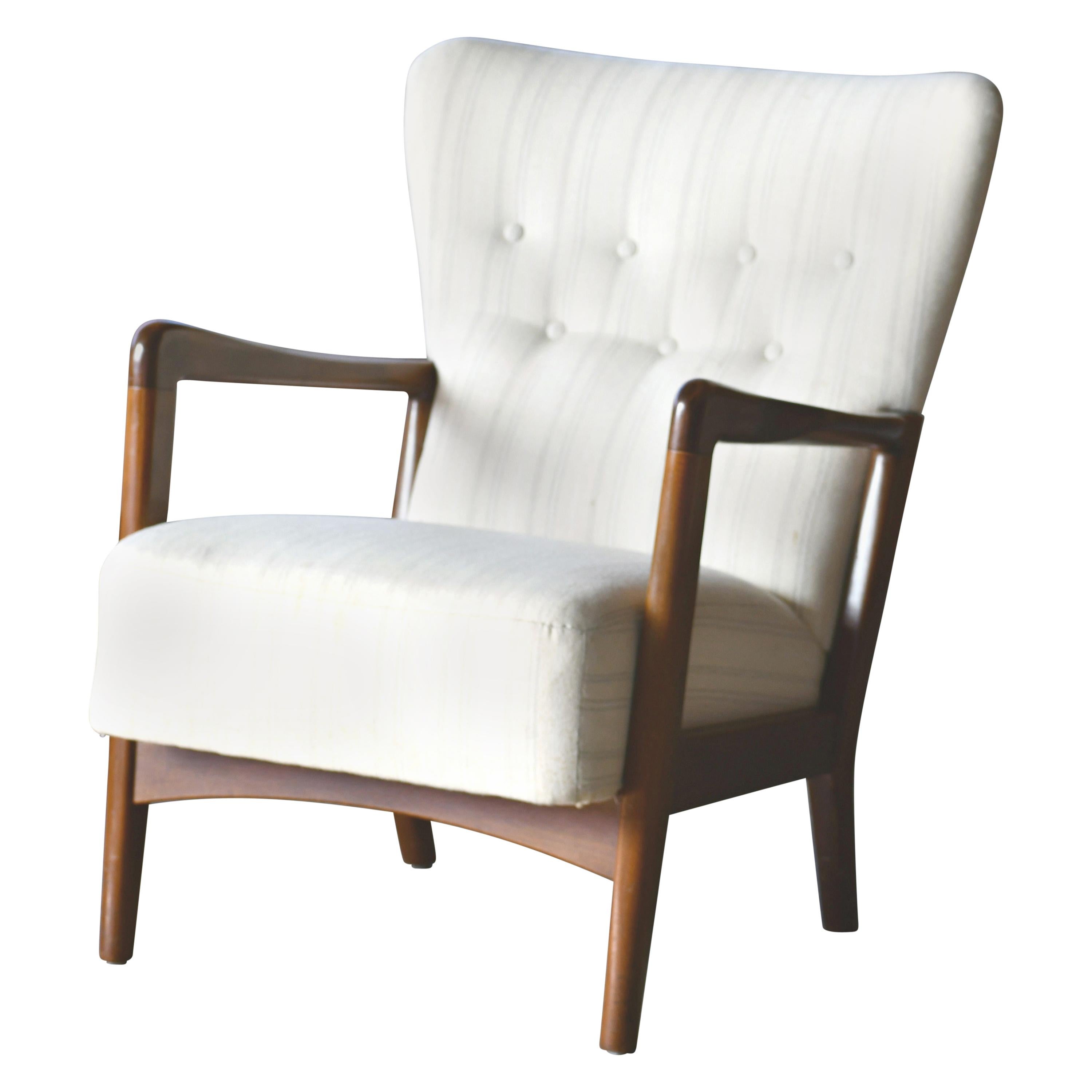 Danish 1940s Lowback Open Armrest Lounge Chair by Soren Hansen for Fritz Hansen