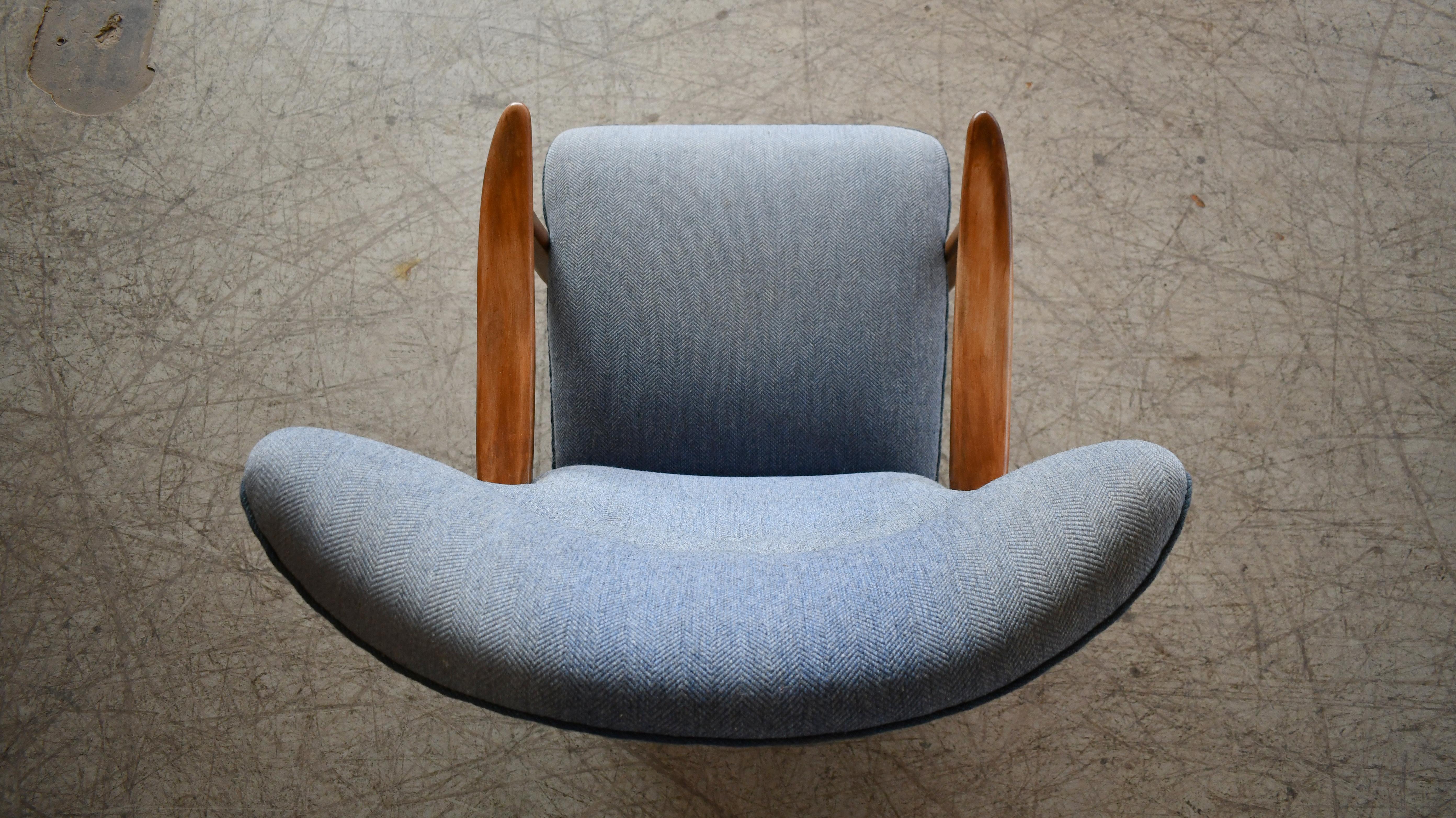 Mid-Century Modern Danish 1940s Midcentury Fritz Hansen Style High Back Lounge Chair Open Armrests For Sale