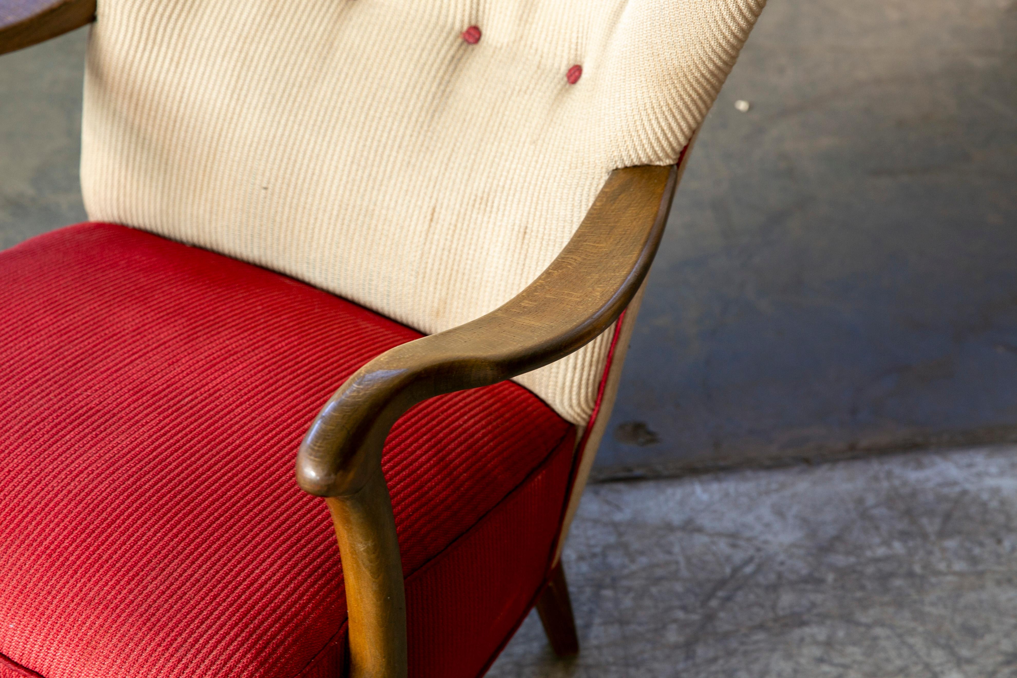 Danish 1940s Midcentury Fritz Hansen Style High Back Lounge Chair Open Armrests In Good Condition In Bridgeport, CT
