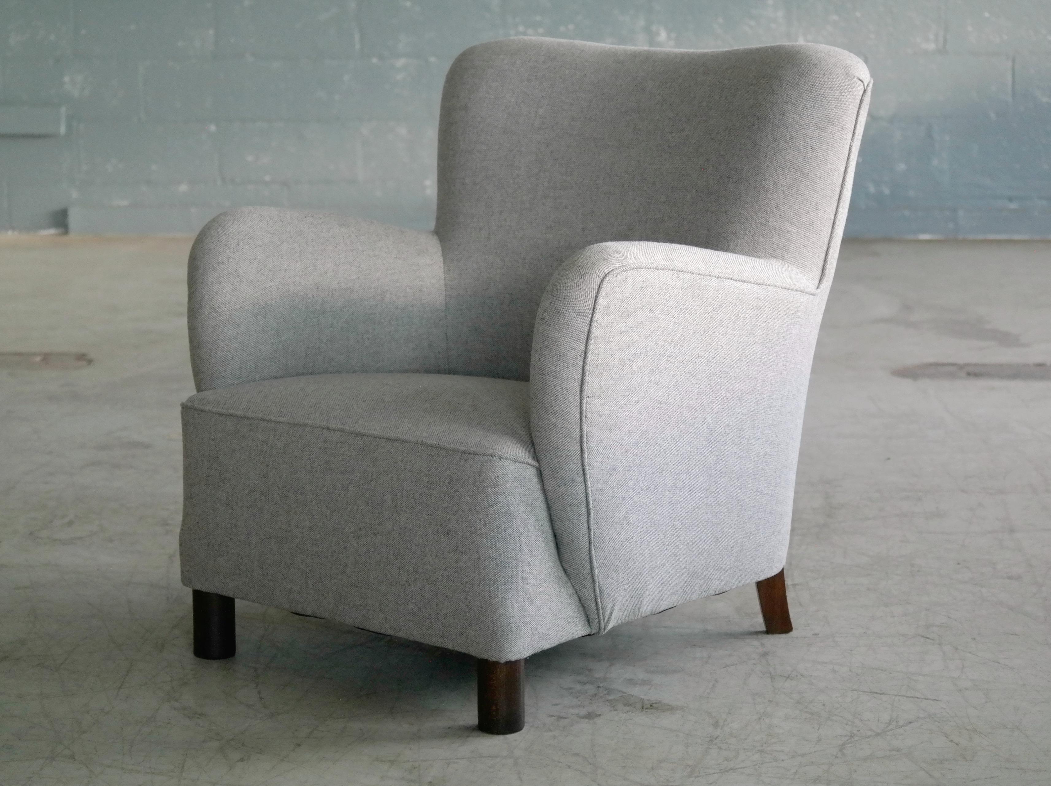 Danish 1940s Mogens Lassen Attributed Newly Upholstered Lounge Chair In Excellent Condition In Bridgeport, CT