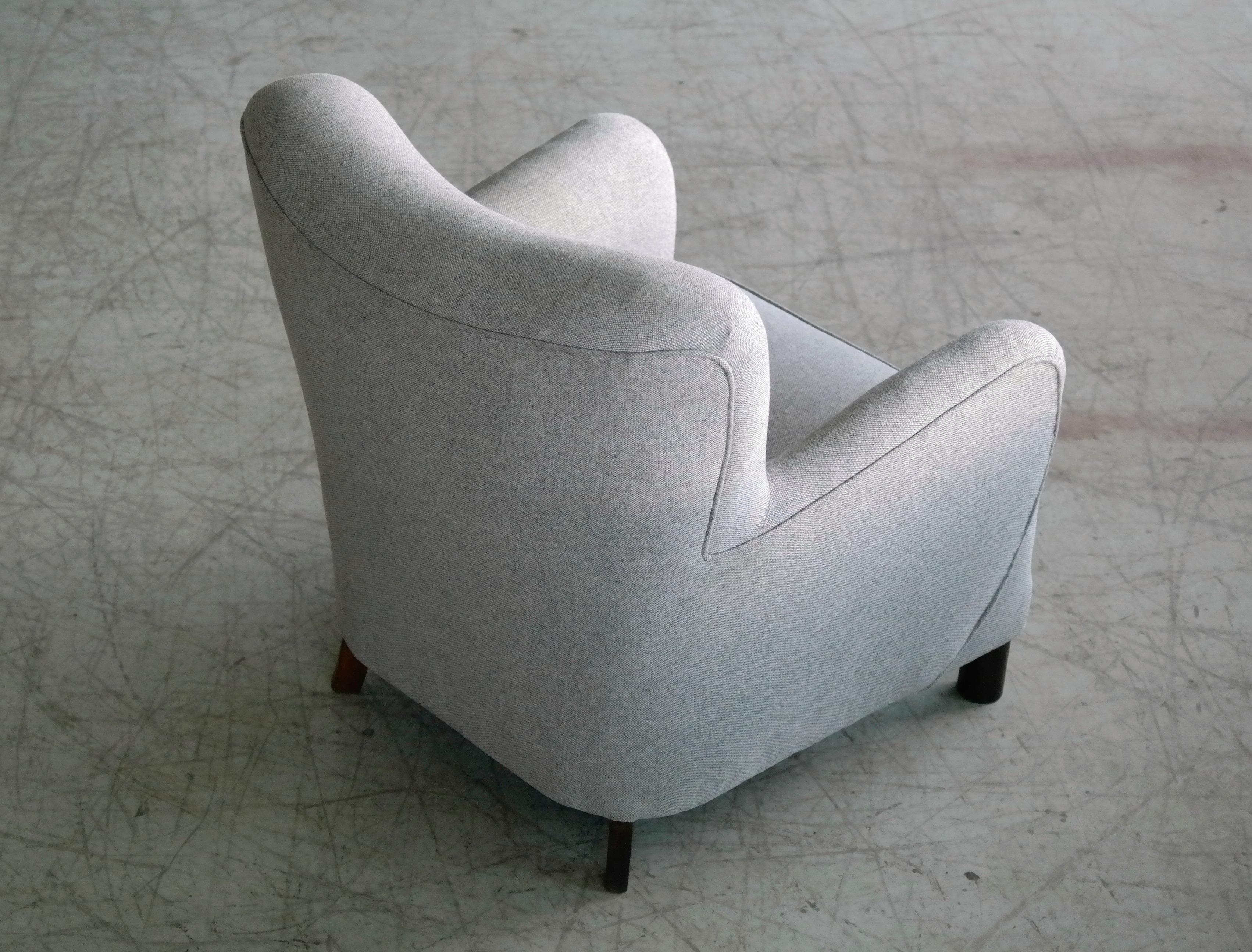 Wool Danish 1940s Mogens Lassen Attributed Newly Upholstered Lounge Chair