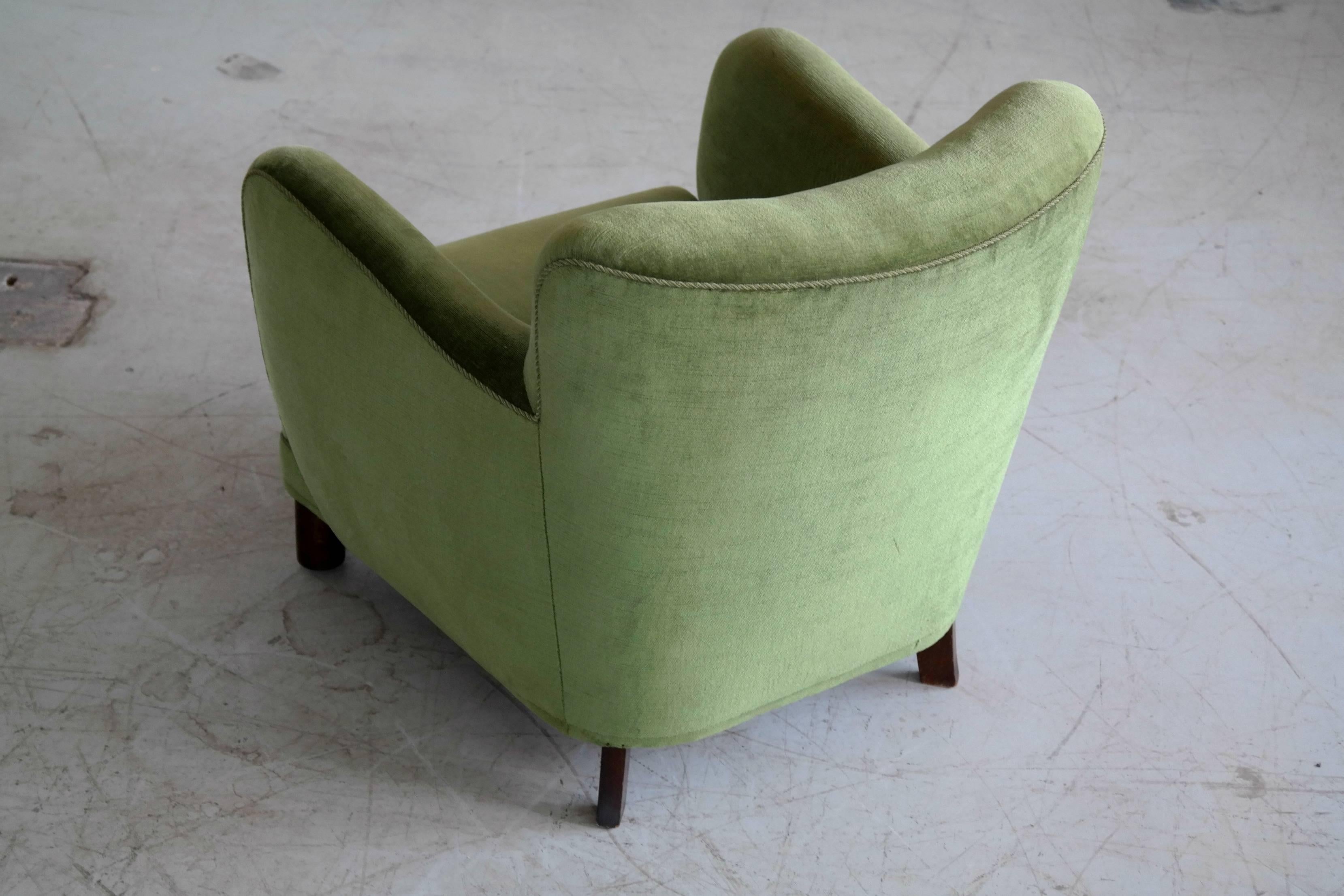 Mid-20th Century Danish 1940s Mogens Lassen Attributed Pair of Low Lounge Chairs in Mohair Velvet