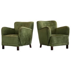 Danish 1940s Mogens Lassen Attributed Pair of Low Lounge Chairs in Mohair Velvet